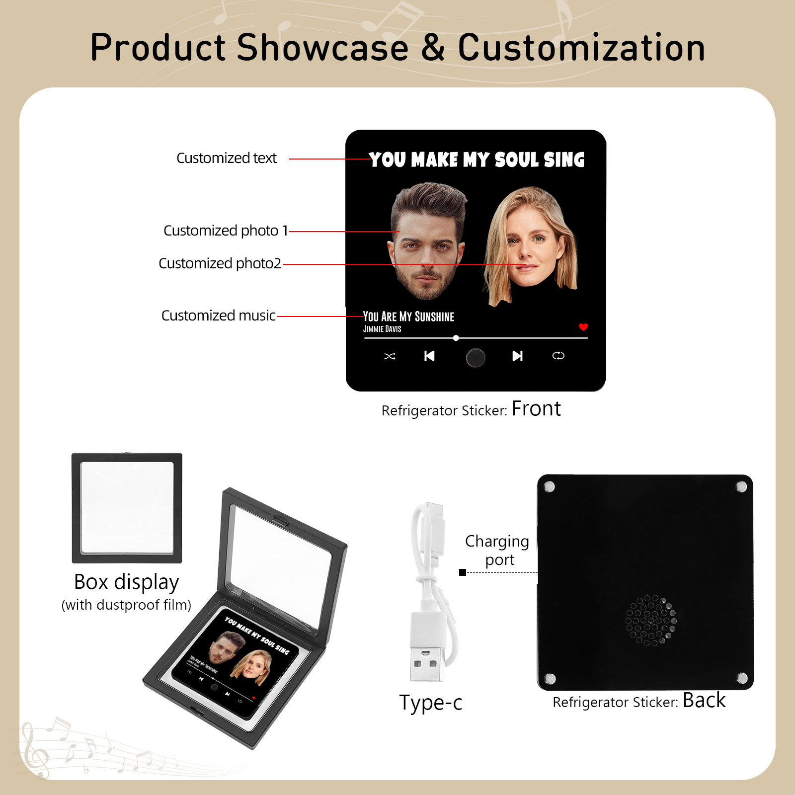 Personalised Music Fridge Magnet You Make My Soul Sing Gift for Couple