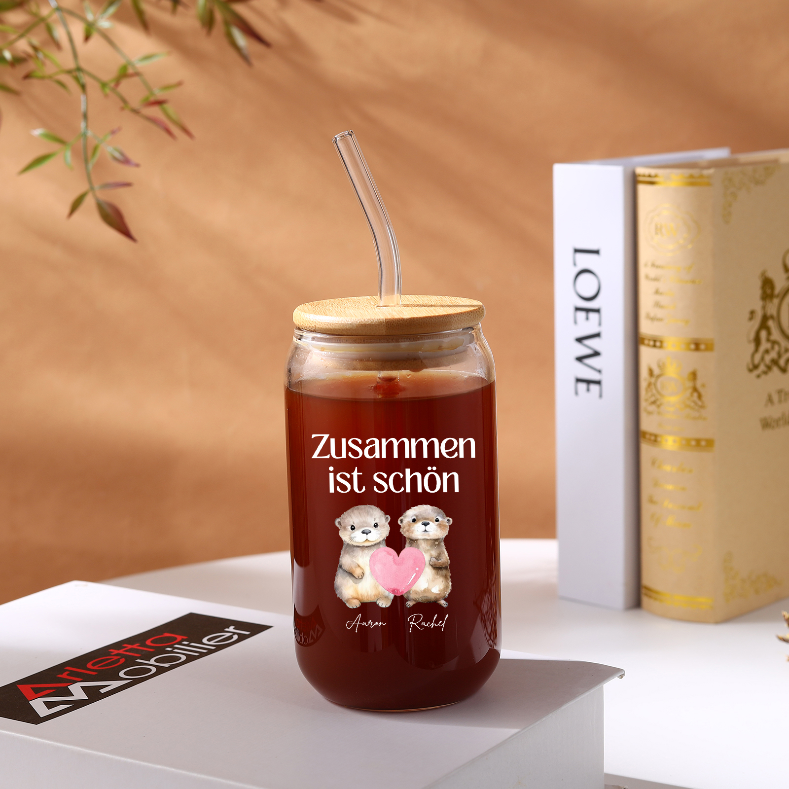 Personalised Photo and Text Glass Bottle Together is Beautiful Otter Design for Couples