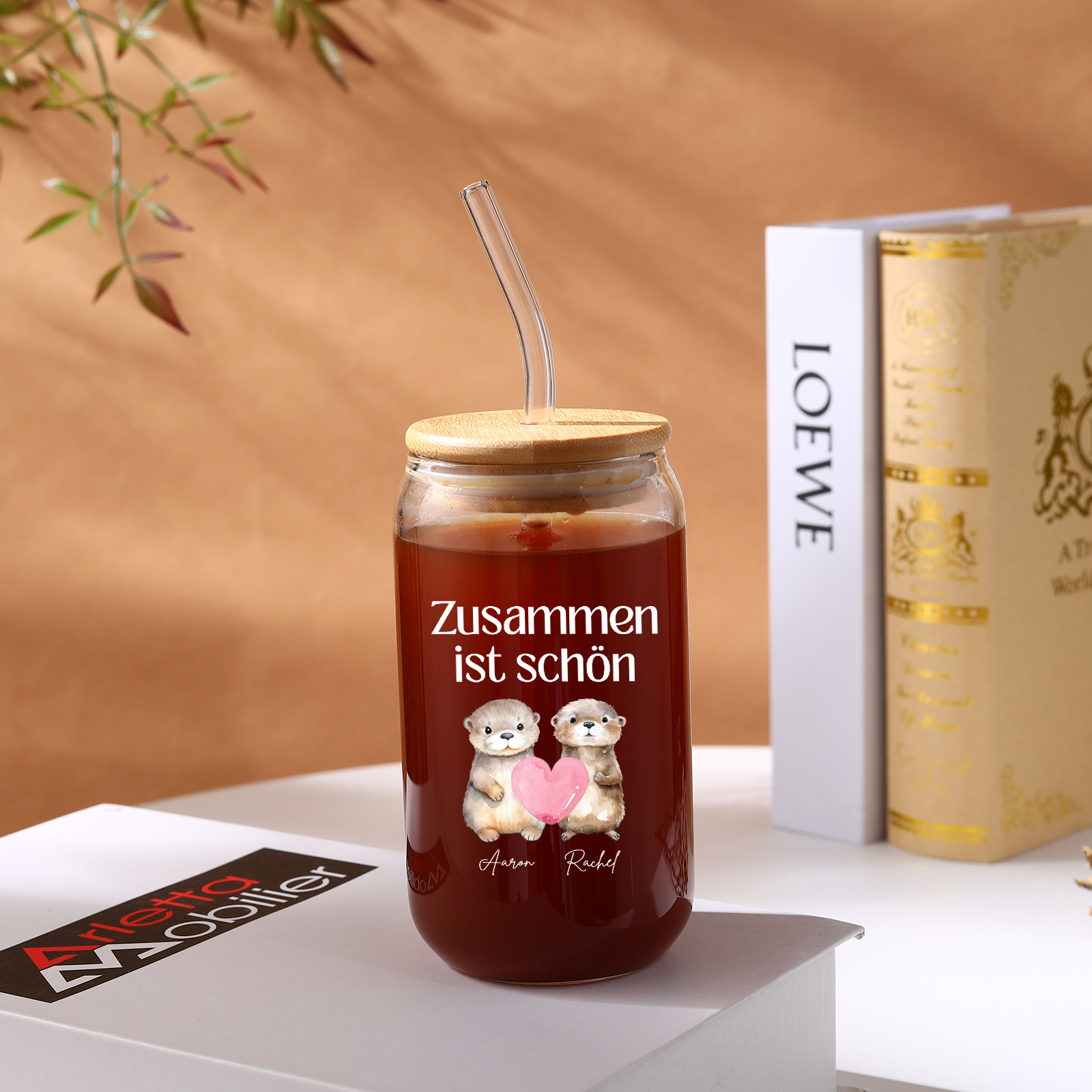 Personalised Photo and Text Glass Bottle Together is Beautiful Otter Design for Couples