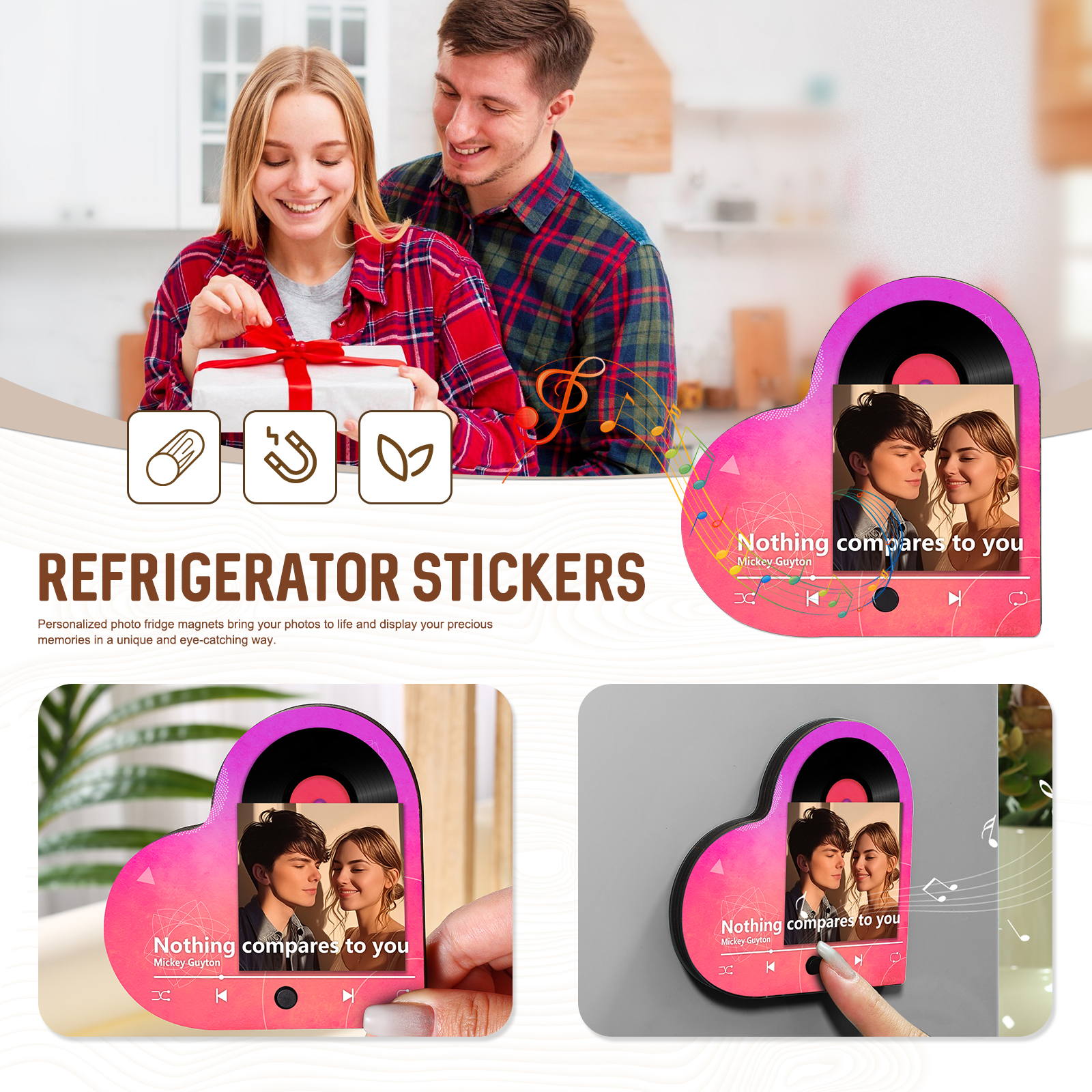 Personalised Music Player with Photo Gradient Heart Shaped Fridge Magnet Gift for Couple