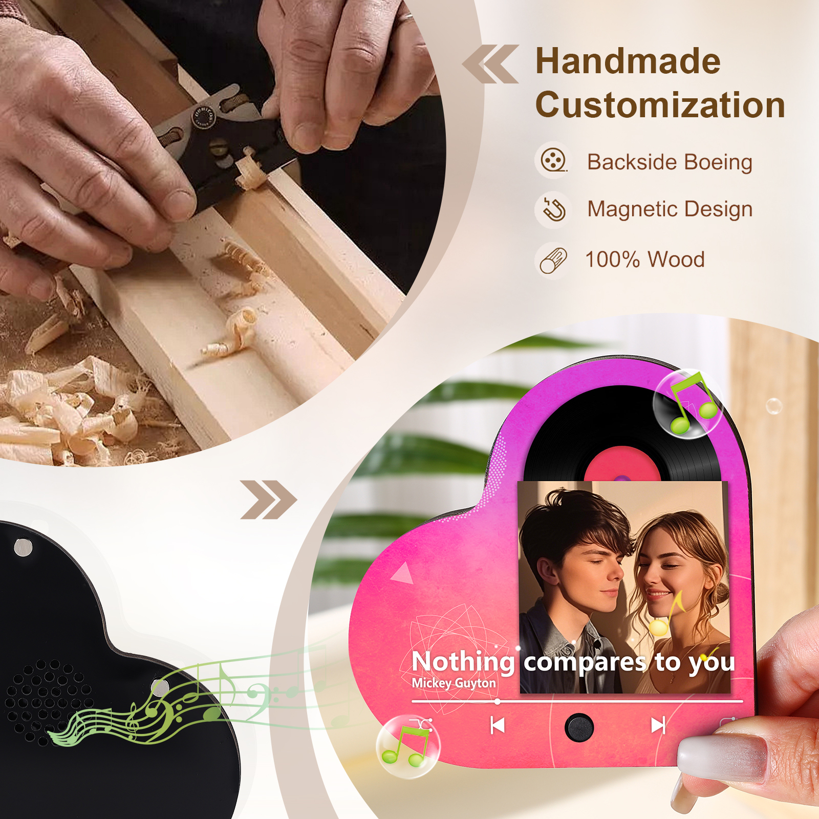 Personalised Music Player with Photo Gradient Heart Shaped Fridge Magnet Gift for Couple