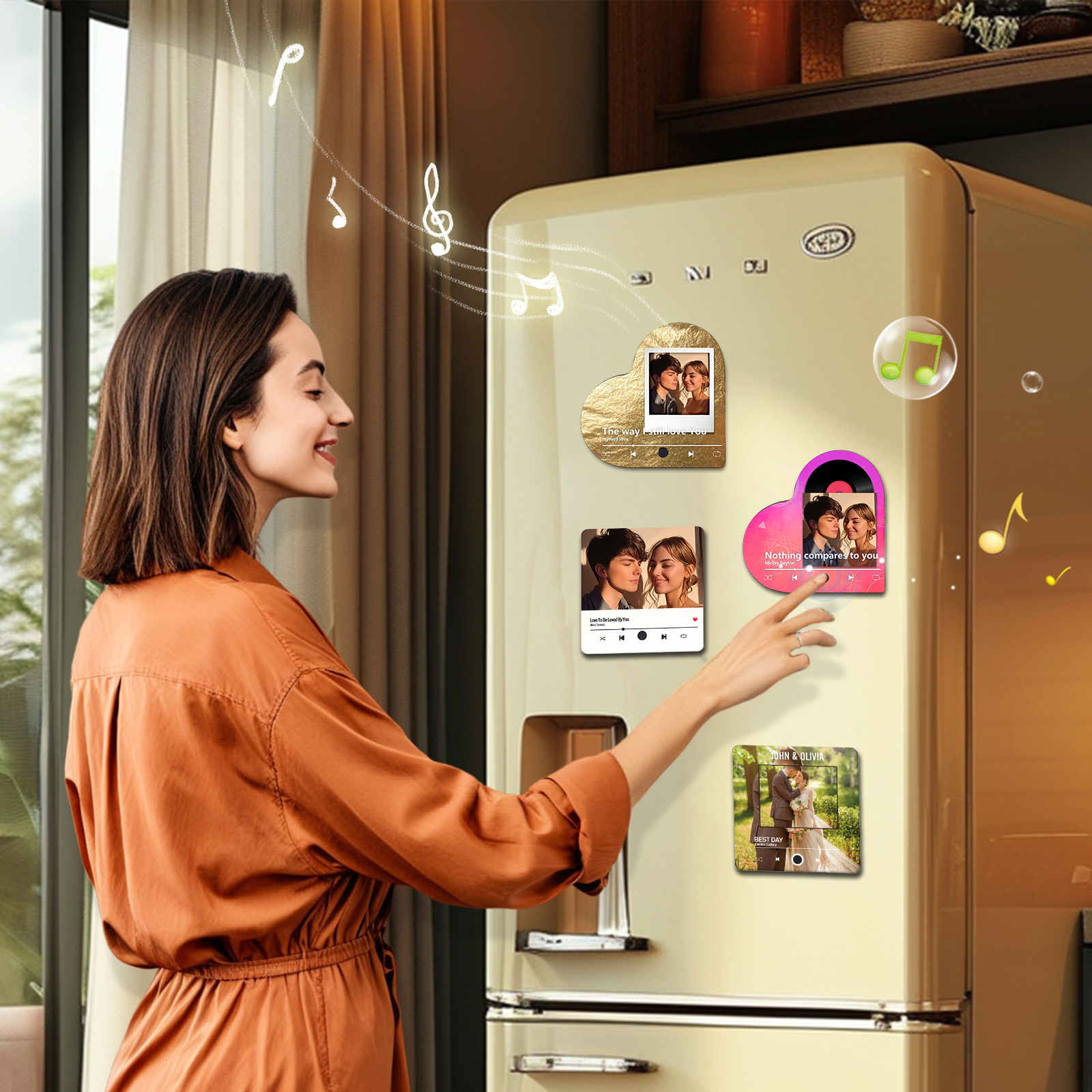 Personalised Music Player with Photo Gradient Heart Shaped Fridge Magnet Gift for Couple