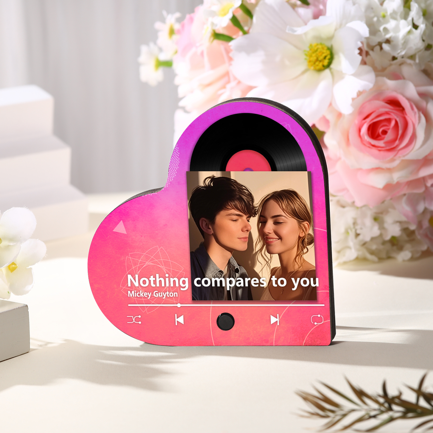 Personalised Music Player with Photo Gradient Heart Shaped Fridge Magnet Gift for Couple