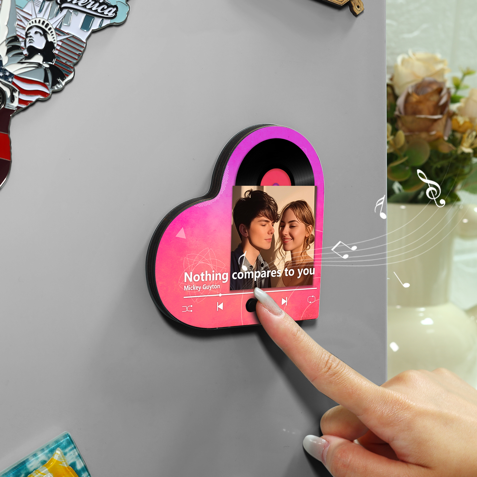 Personalised Music Player with Photo Gradient Heart Shaped Fridge Magnet Gift for Couple