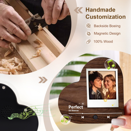 Personalised Music Player with Photo Wood Colour Heart Shaped Magnet Gift for Couple