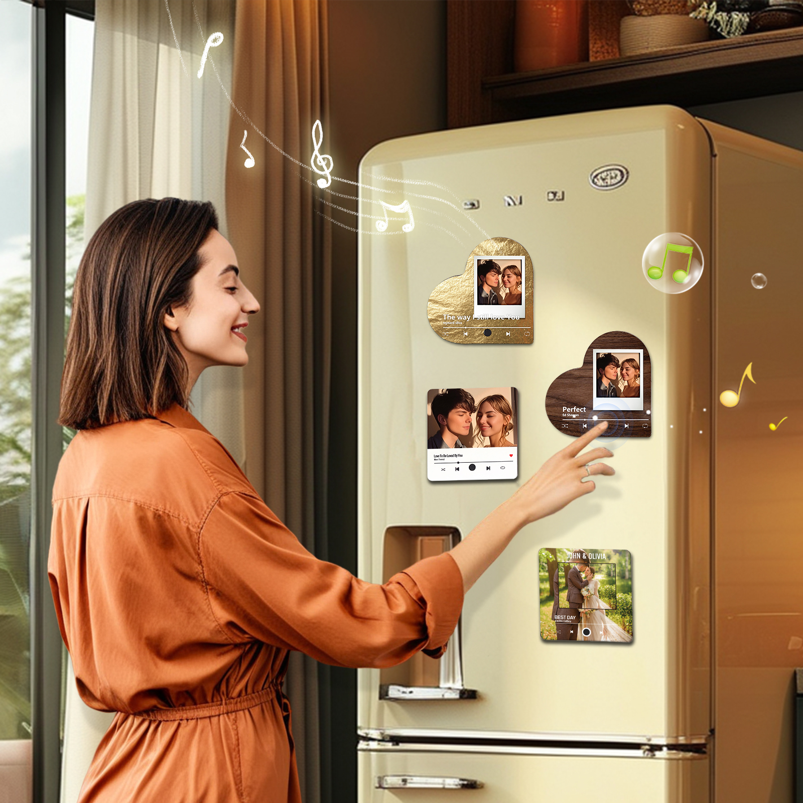 Personalised Music Player with Photo Wood Colour Heart Shaped Magnet Gift for Couple