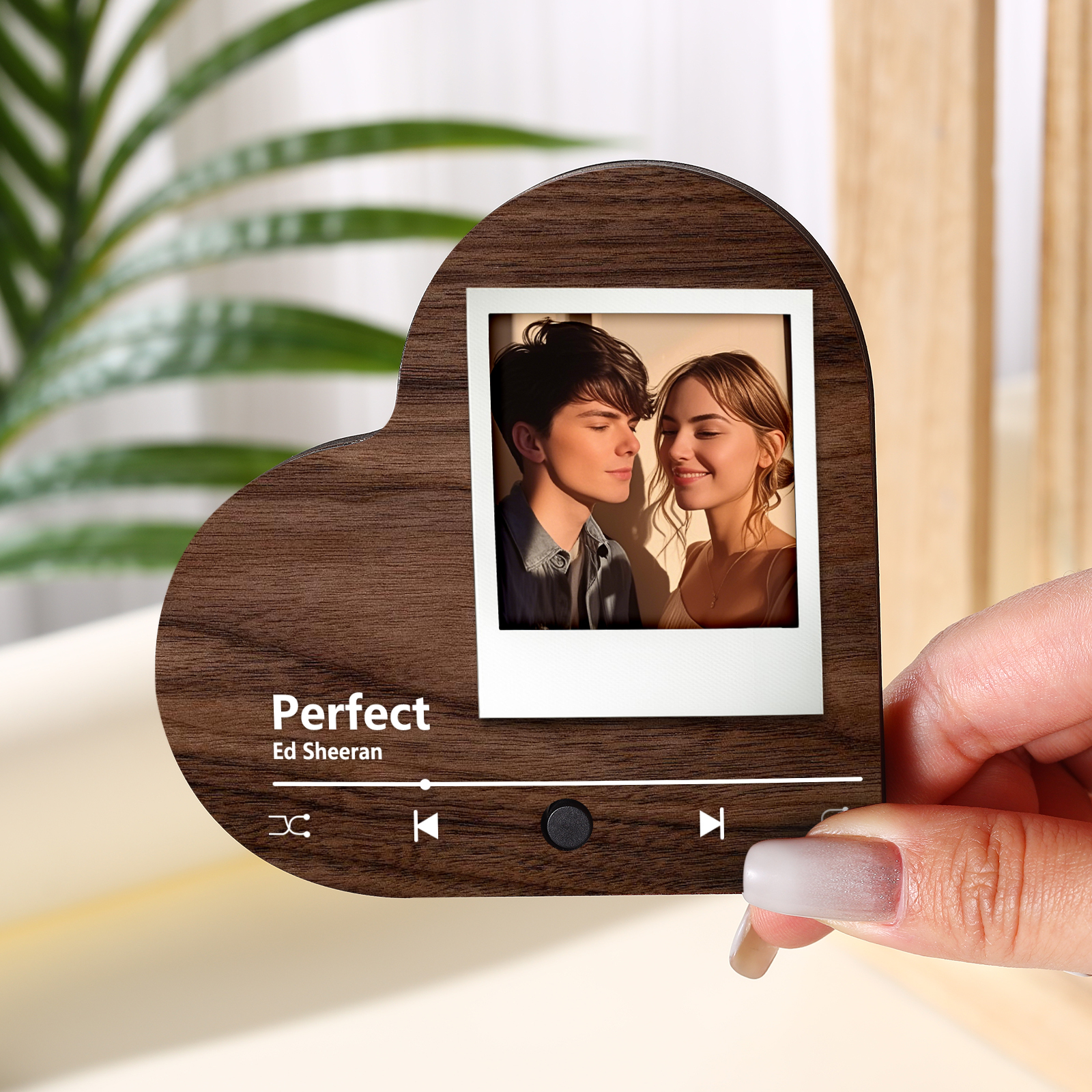 Personalised Music Player with Photo Wood Colour Heart Shaped Magnet Gift for Couple