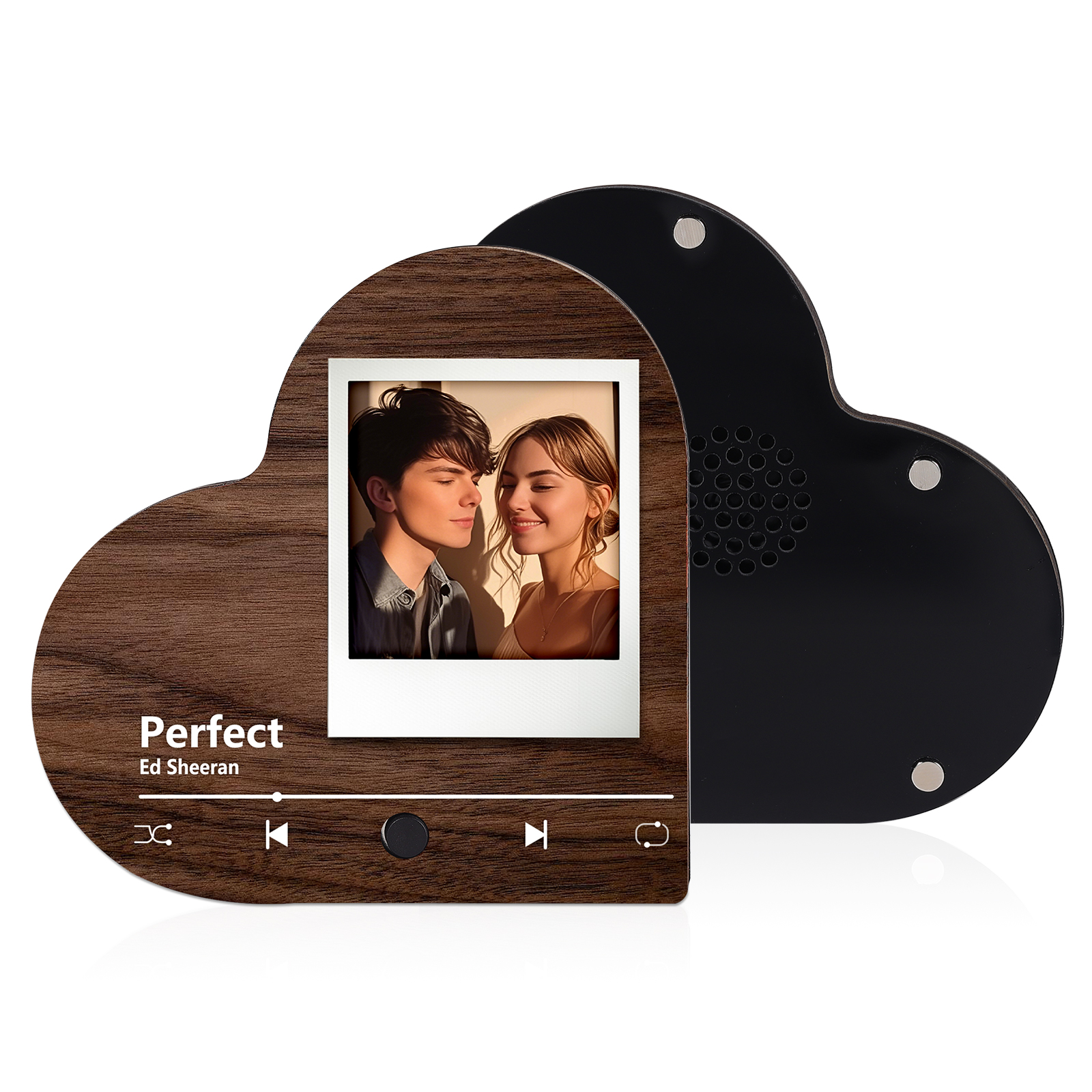 Personalised Music Player with Photo Wood Colour Heart Shaped Magnet Gift for Couple