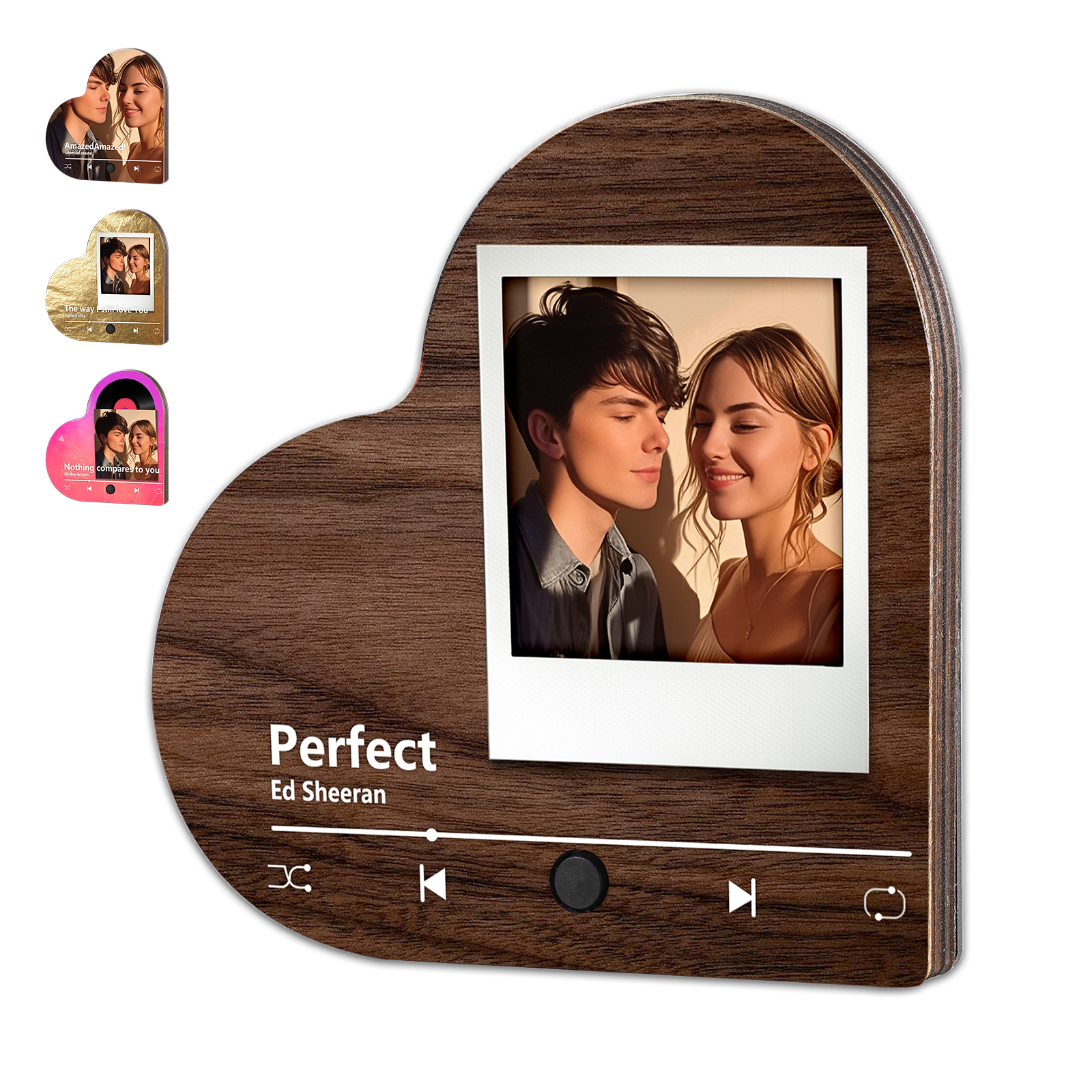 Personalised Music Player with Photo Wood Colour Heart Shaped Magnet Gift for Couple
