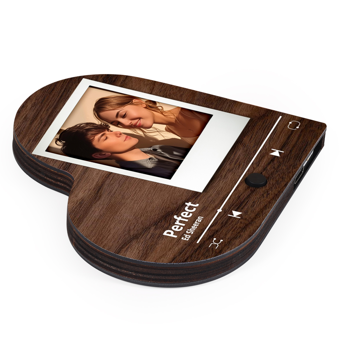 Personalised Music Player with Photo Wood Colour Heart Shaped Magnet Gift for Couple