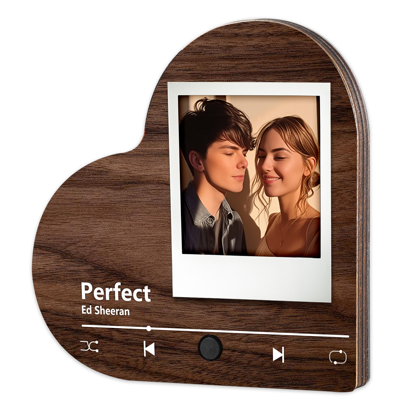 Personalised Music Player with Photo Wood Colour Heart Shaped Magnet Gift for Couple