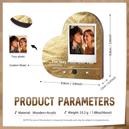 Personalised Music Player with Photo Flowing Gold Heart-Shaped Magnet Gift for Couple