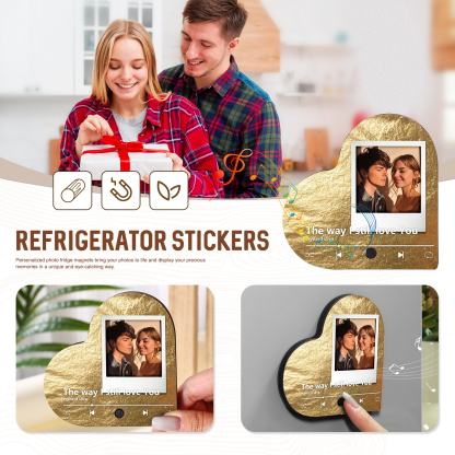 Personalised Music Player with Photo Flowing Gold Heart-Shaped Magnet Gift for Couple