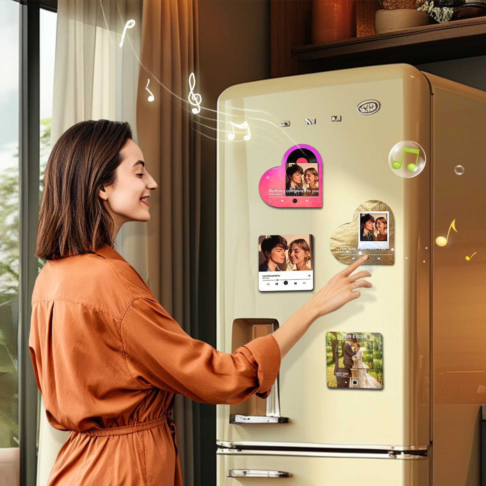 Personalised Music Player with Photo Flowing Gold Heart-Shaped Magnet Gift for Couple