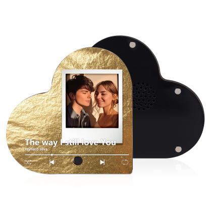 Personalised Music Player with Photo Flowing Gold Heart-Shaped Magnet Gift for Couple