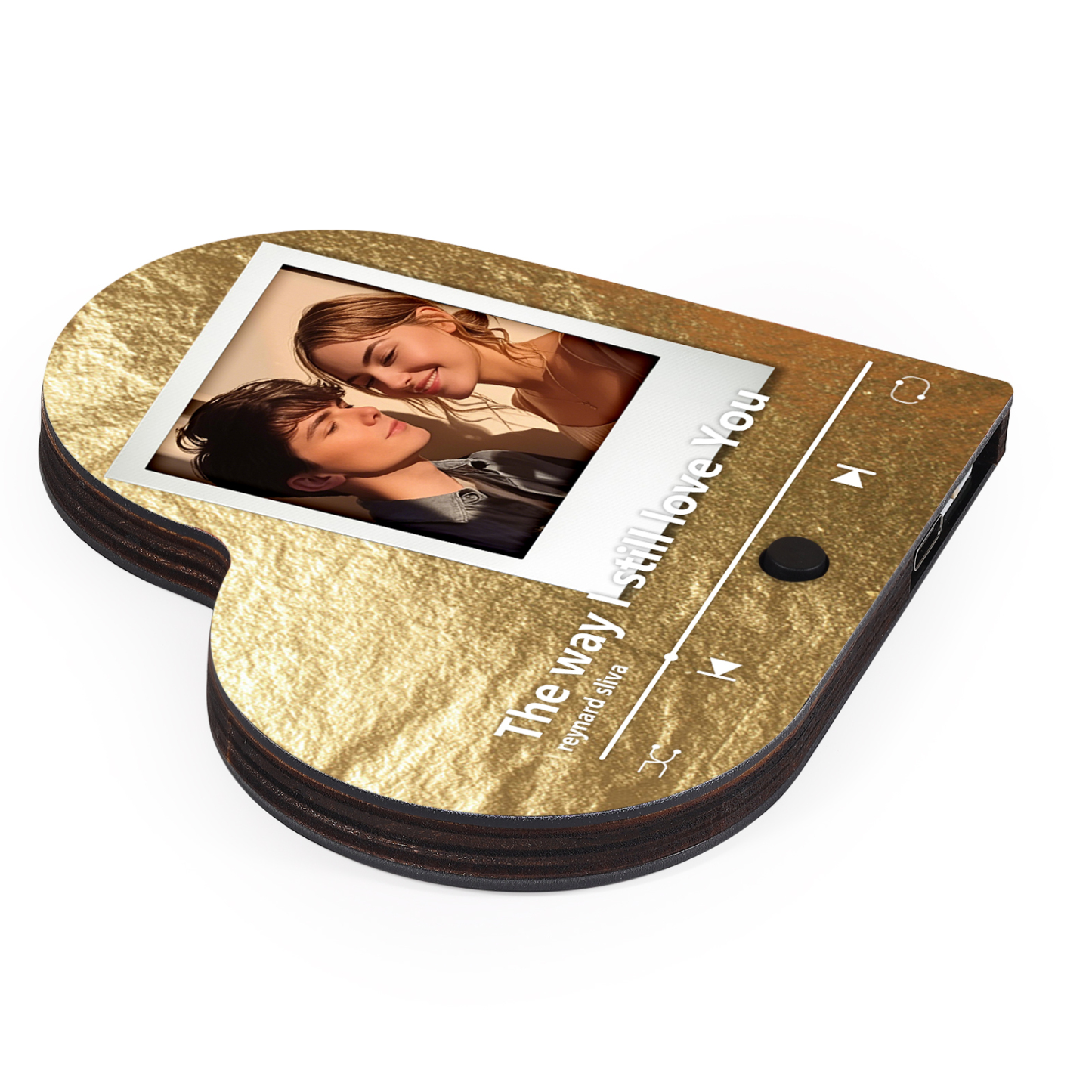 Personalised Music Player with Photo Flowing Gold Heart-Shaped Magnet Gift for Couple