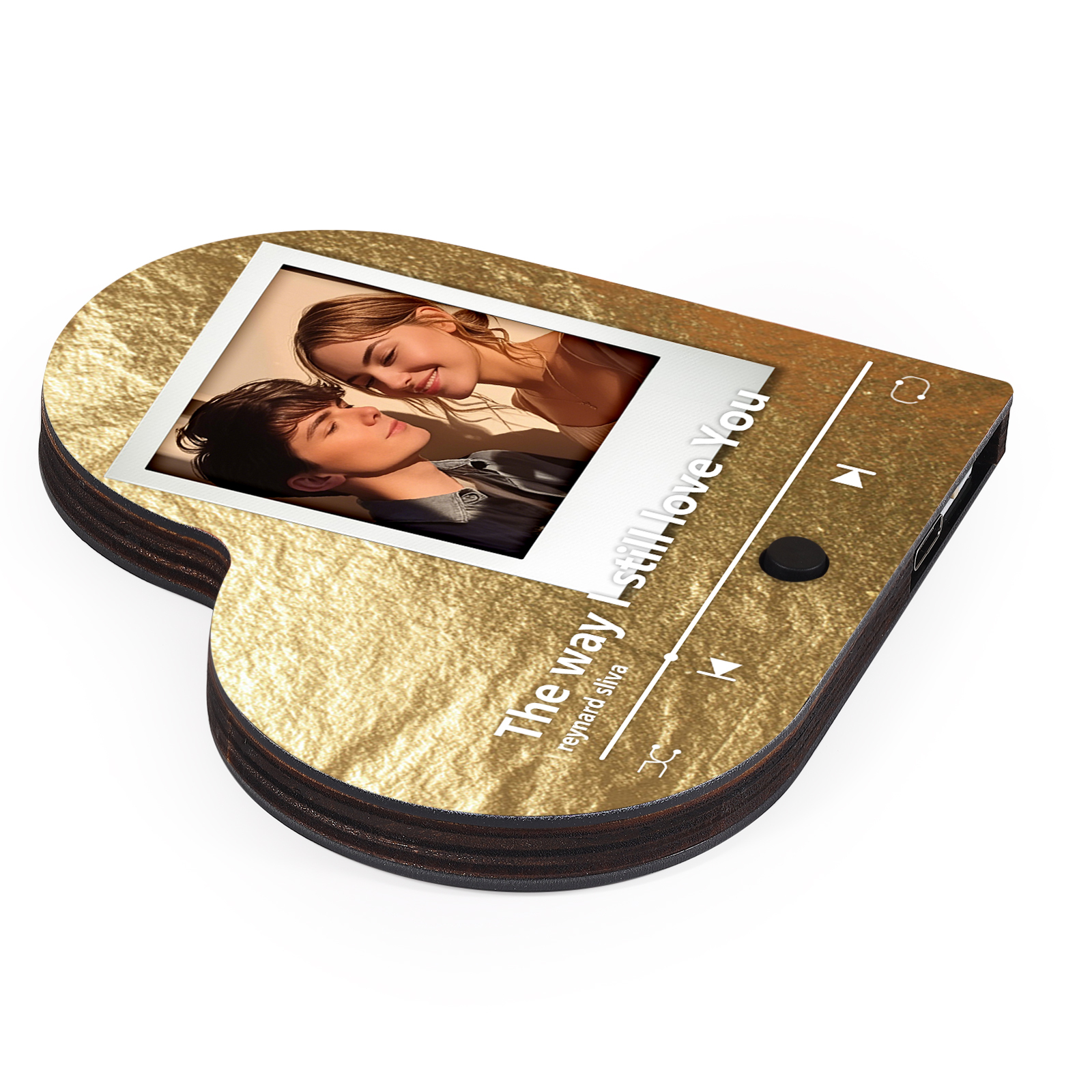 Personalised Music Player with Photo Flowing Gold Heart-Shaped Magnet Gift for Couple