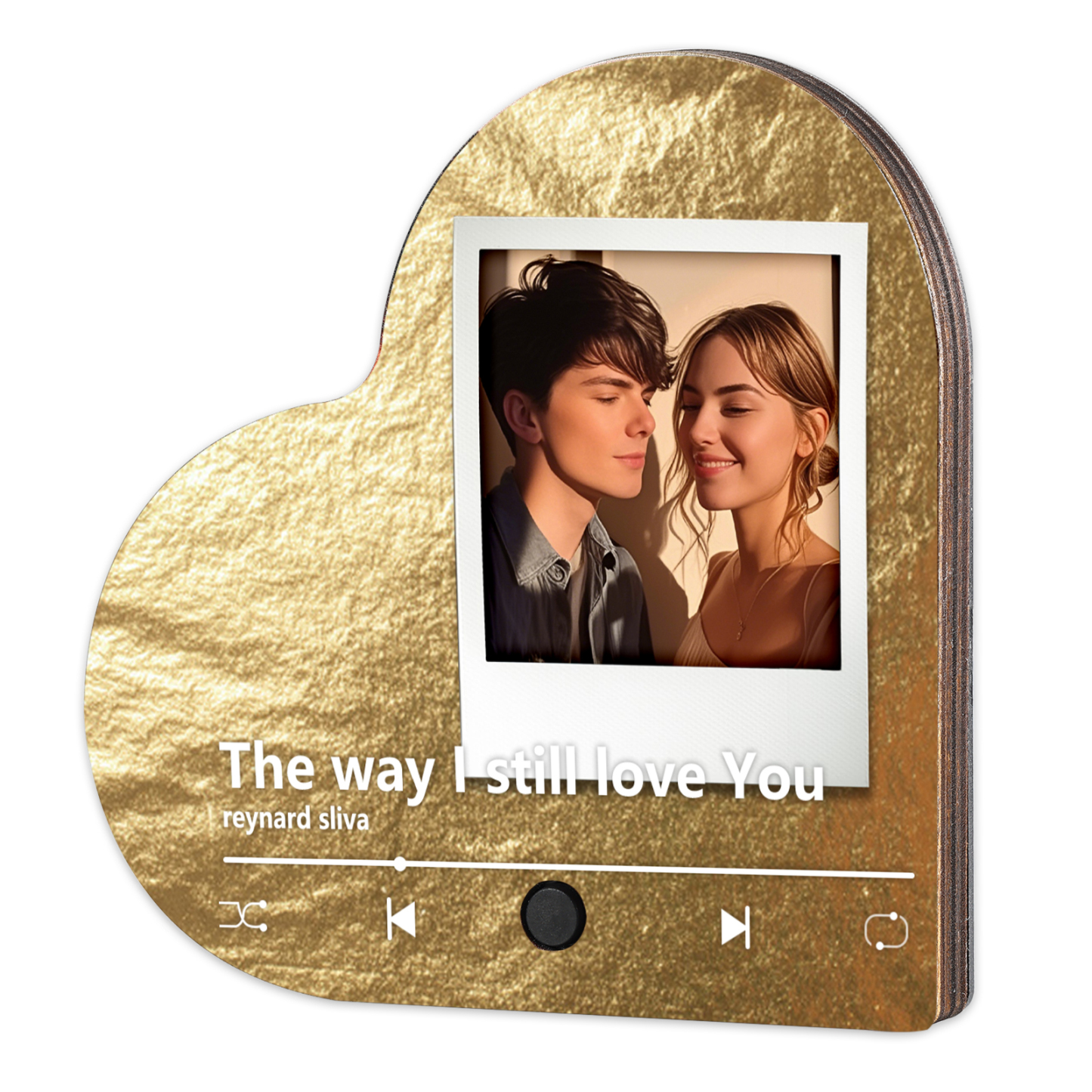 Personalised Music Player with Photo Flowing Gold Heart-Shaped Magnet Gift for Couple