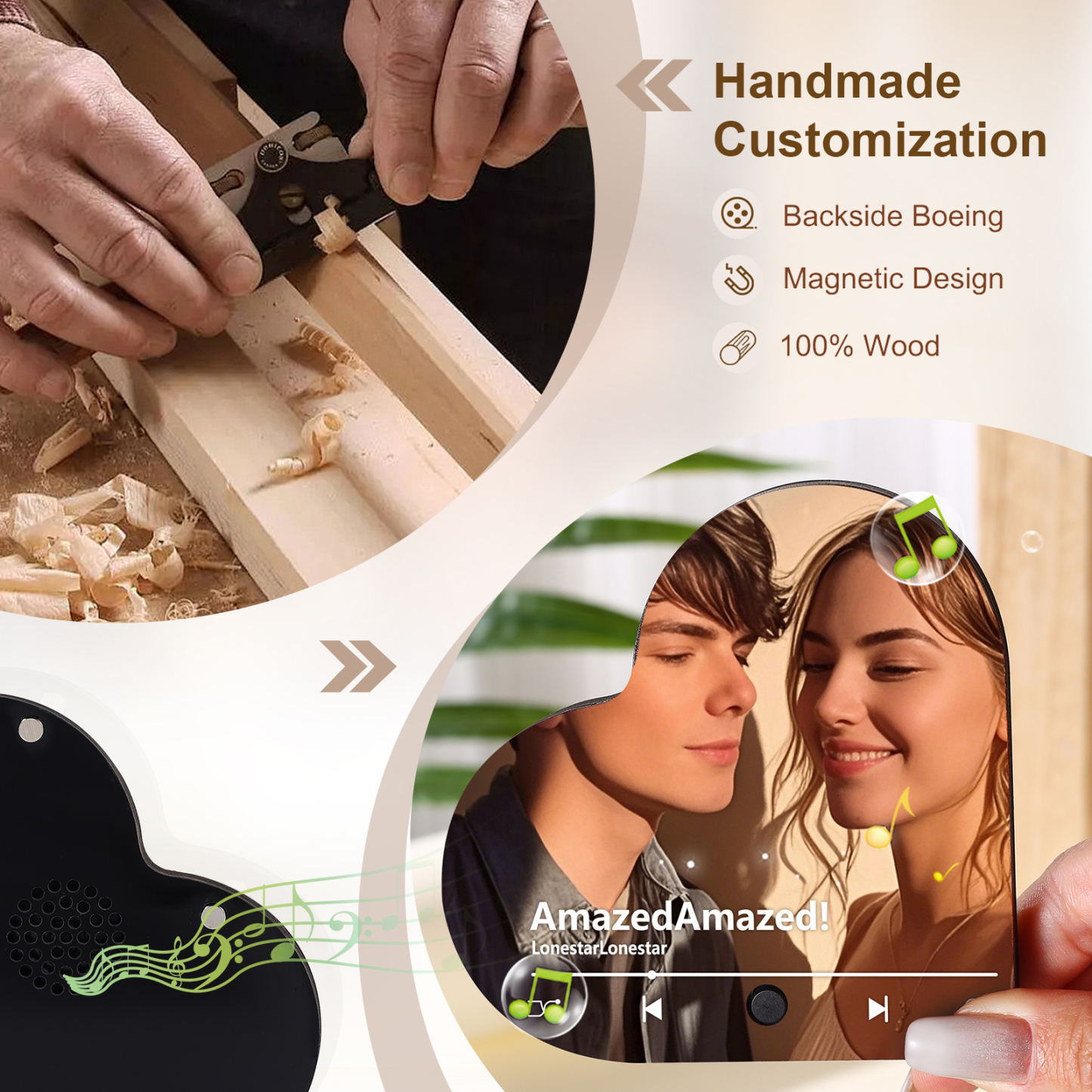 Personalised Music Player with Photo Heart Shaped Custom Fridge Magnet Gift for Couple