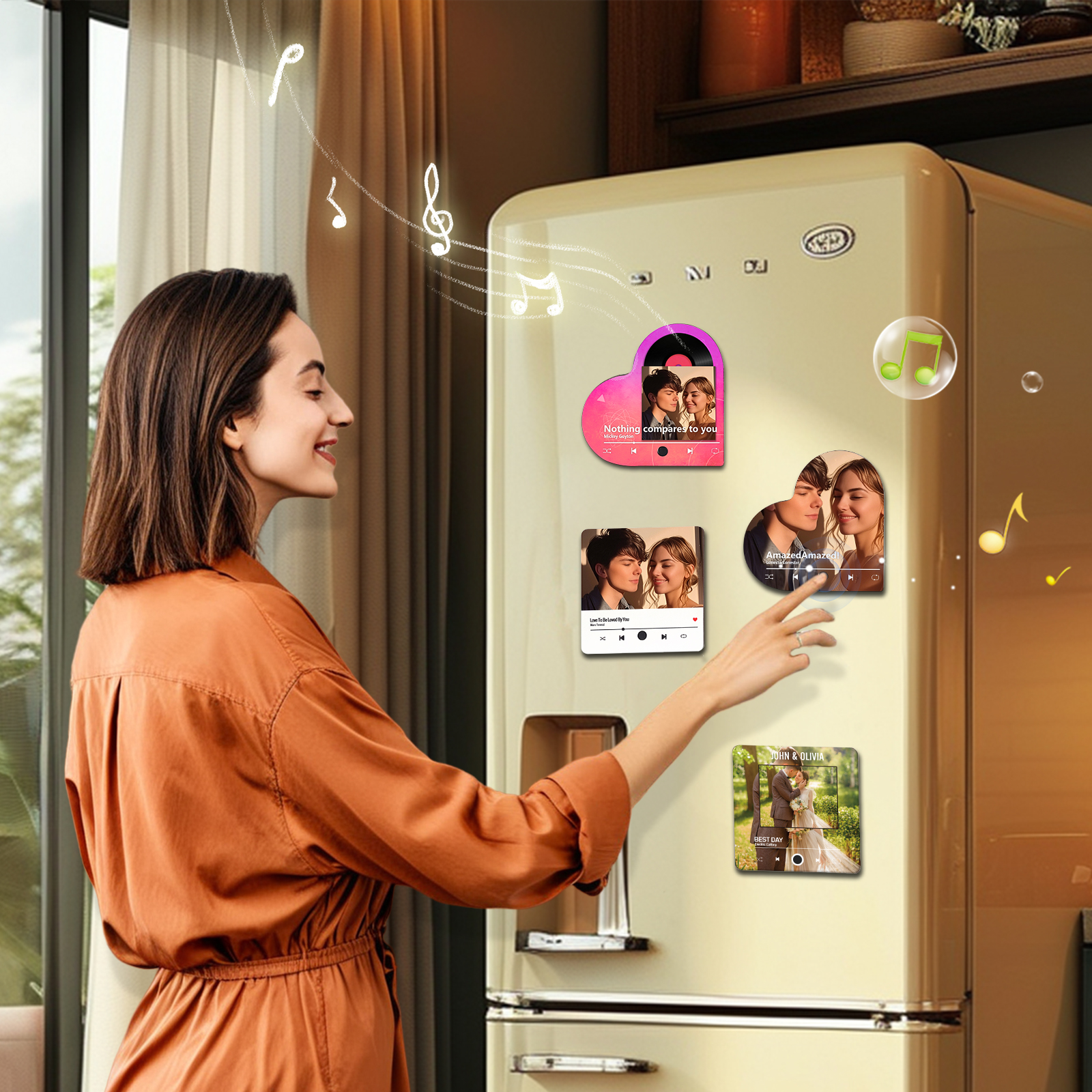 Personalised Music Player with Photo Heart Shaped Custom Fridge Magnet Gift for Couple