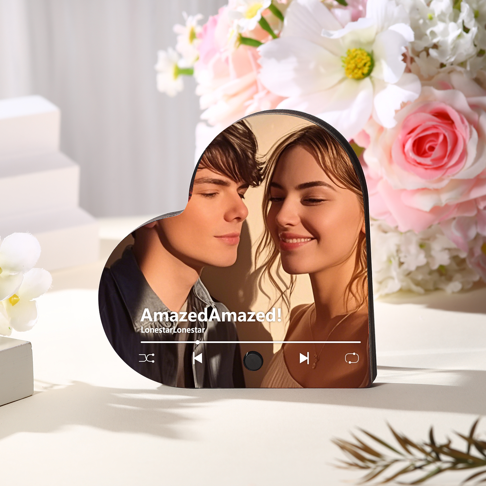 Personalised Music Player with Photo Heart Shaped Custom Fridge Magnet Gift for Couple