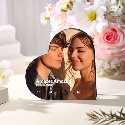 Personalised Music Player with Photo Heart Shaped Custom Fridge Magnet Gift for Couple