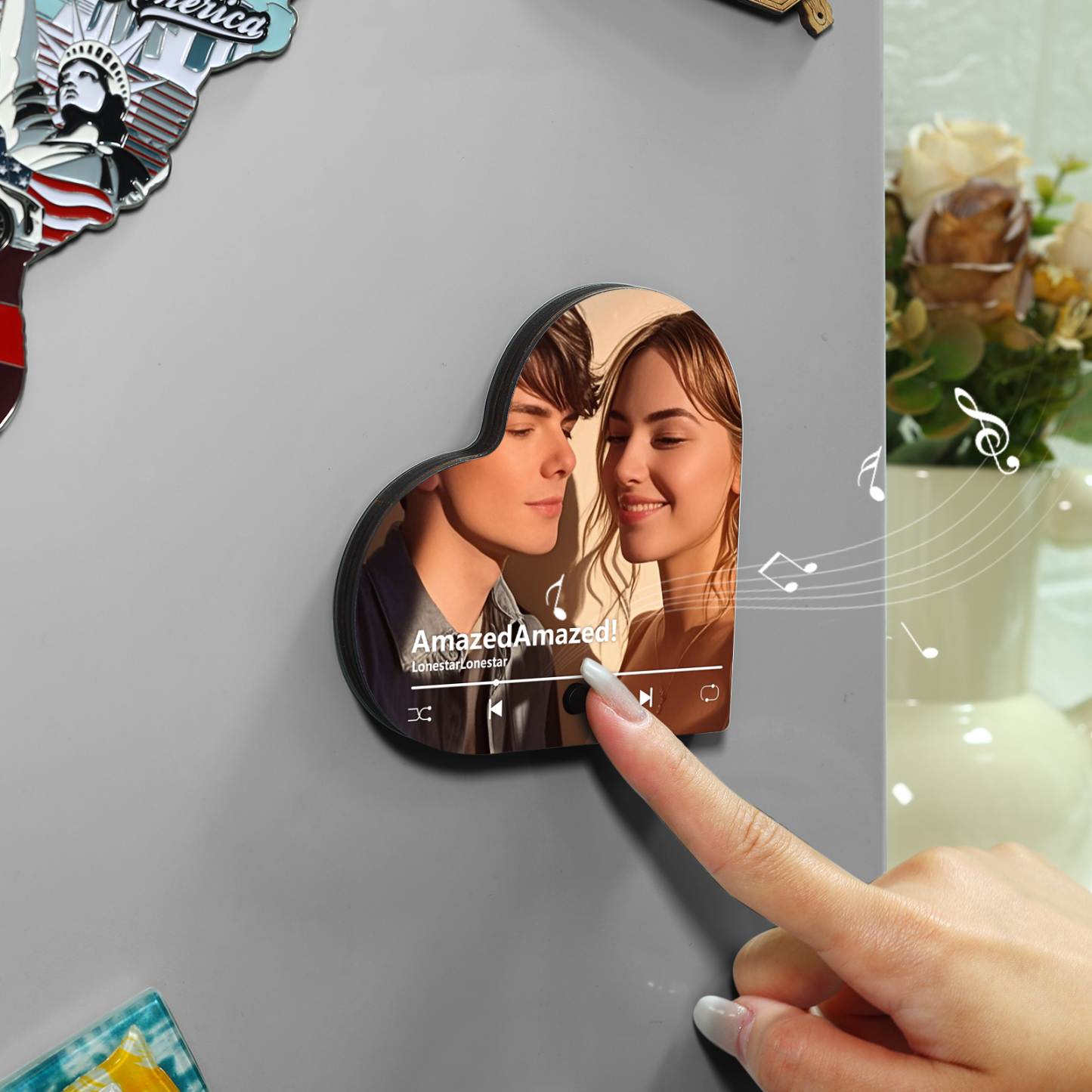 Personalised Music Player with Photo Heart Shaped Custom Fridge Magnet Gift for Couple
