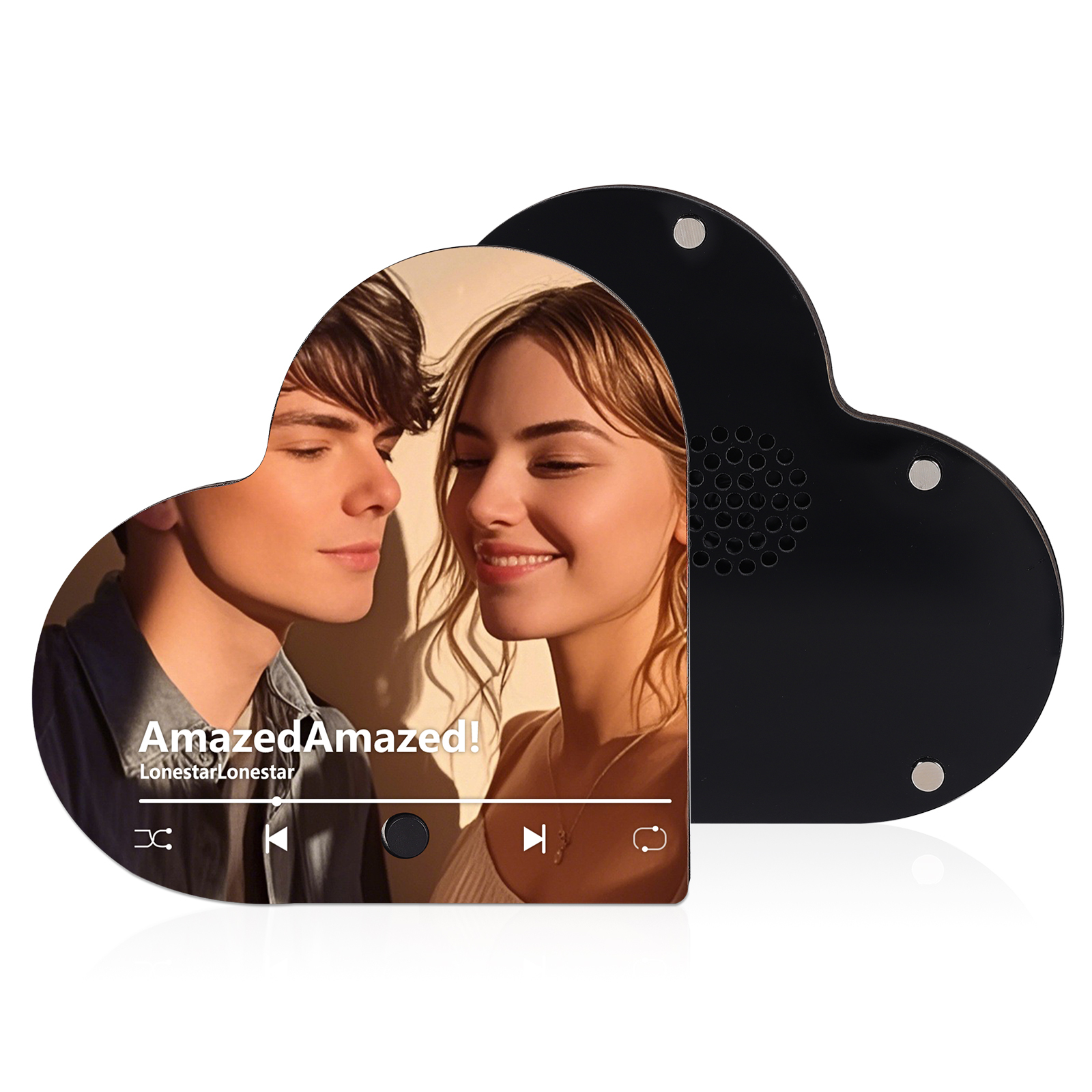 Personalised Music Player with Photo Heart Shaped Custom Fridge Magnet Gift for Couple