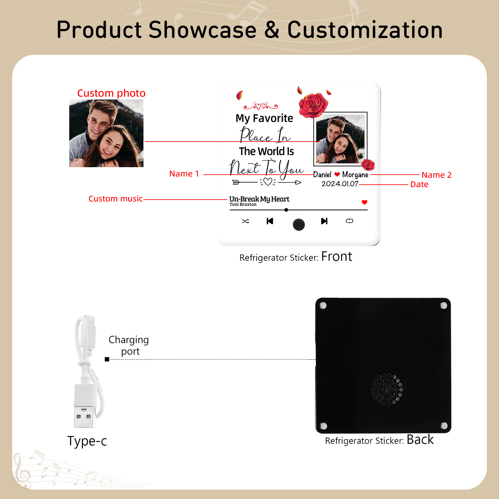 Personalised Music Fridge Magnets My Favorite Place Is Next to You Gift for Couples
