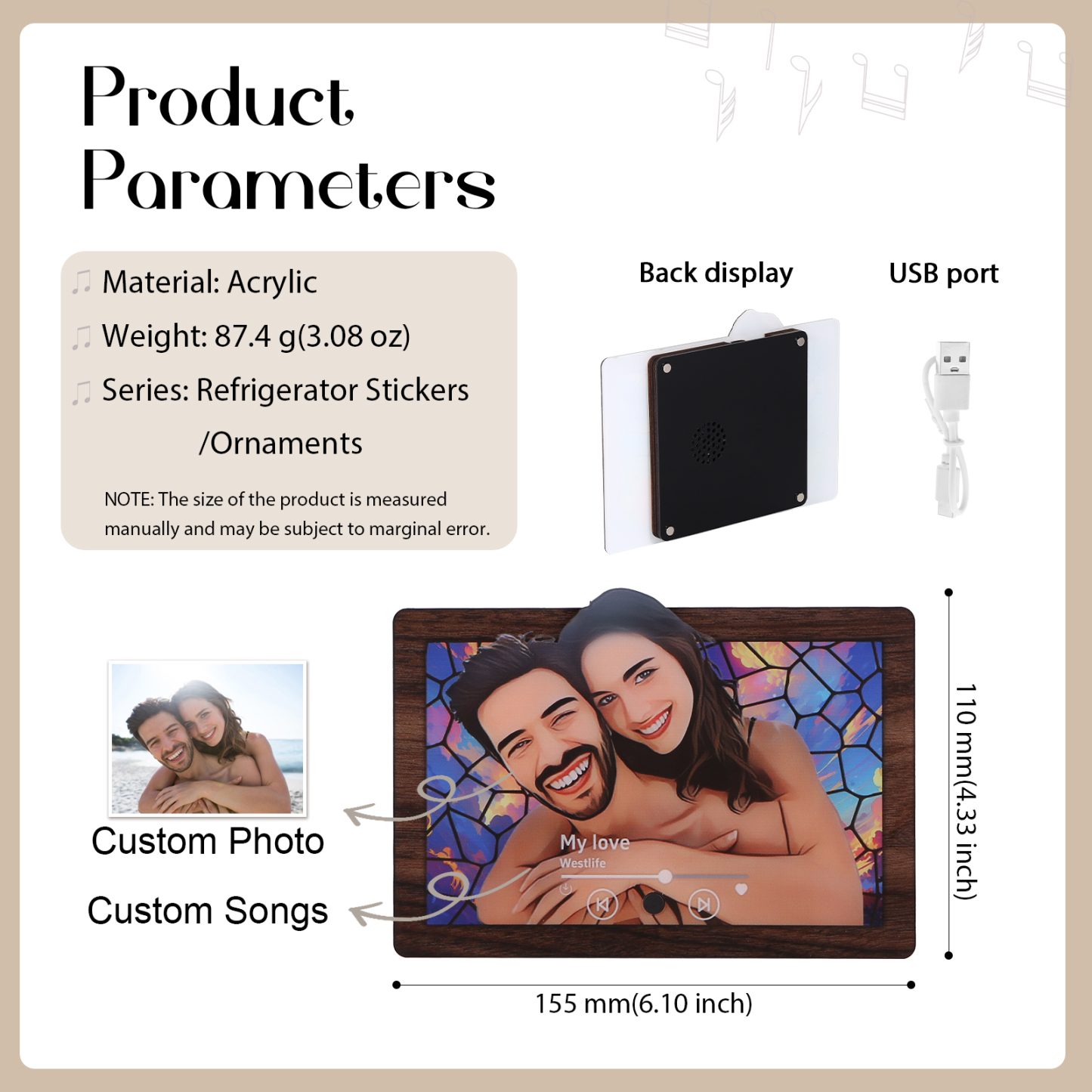 Personalised Cartoon Fridge Magnet with Music Unique Valentine’s Day Gift for Couple