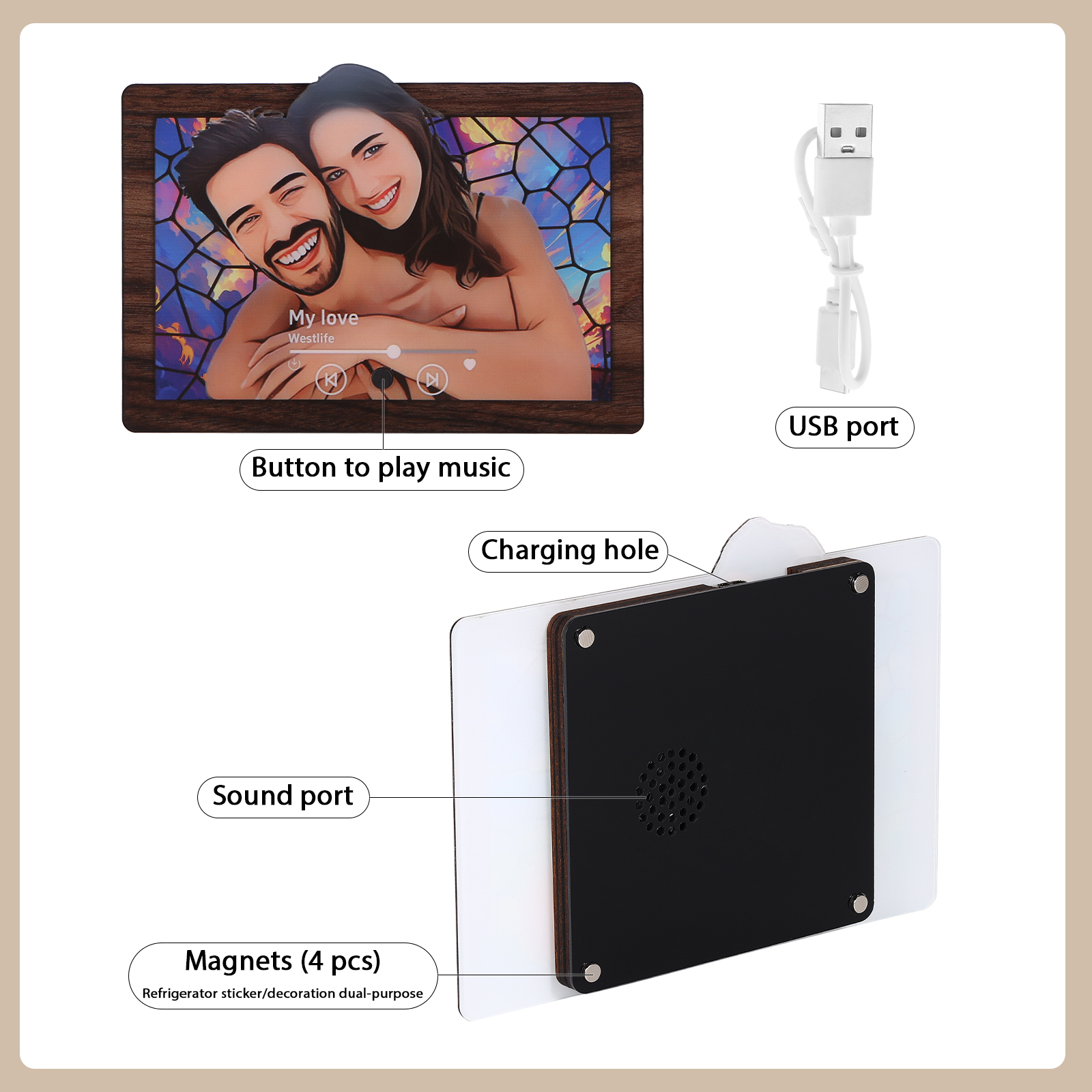 Personalised Cartoon Fridge Magnet with Music Unique Valentine’s Day Gift for Couple