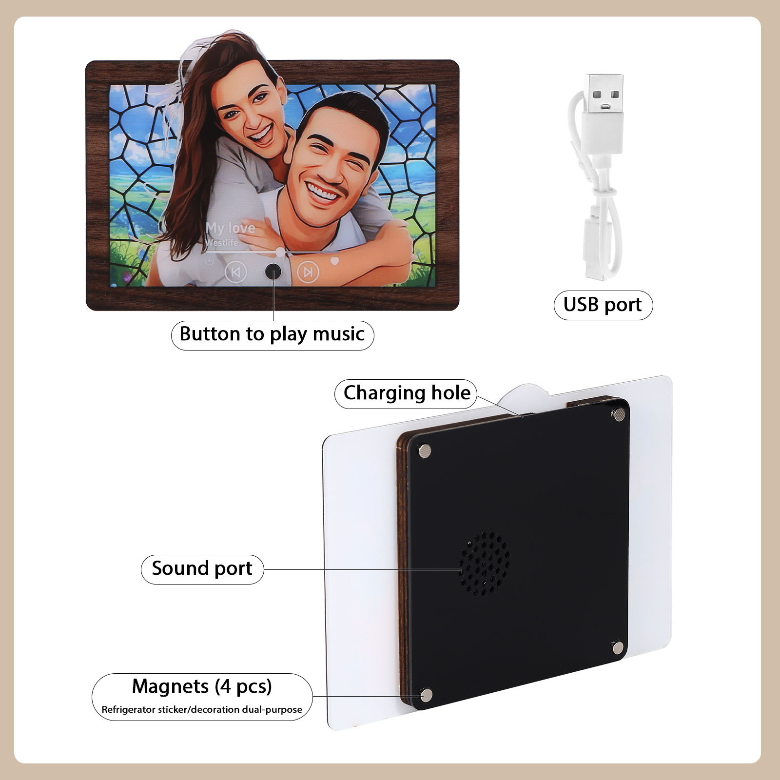 Personalised Cartoon Fridge Magnet with Music Unique Valentine’s Day Gift for Couple