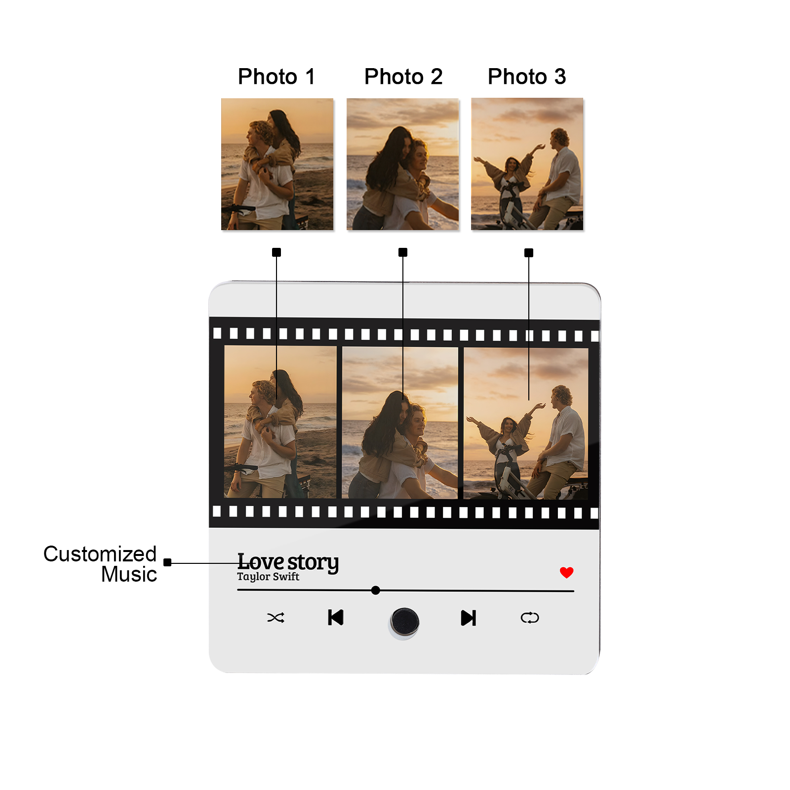 Personalised Photo Fridge Magnet Custom 3 Photos with Music Romantic Valentine's Day Gift for Couples | Jessemde