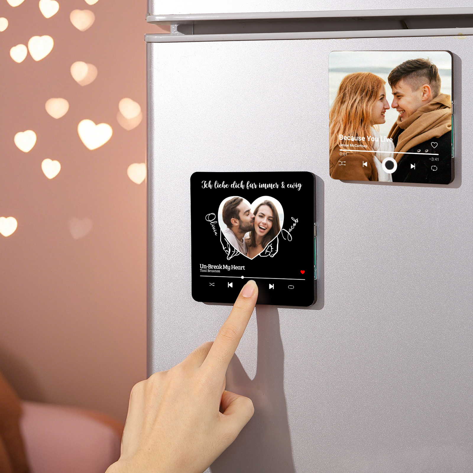Personalised Music Fridge Magnets Custom Song Photo Names Text Gift for Couples
