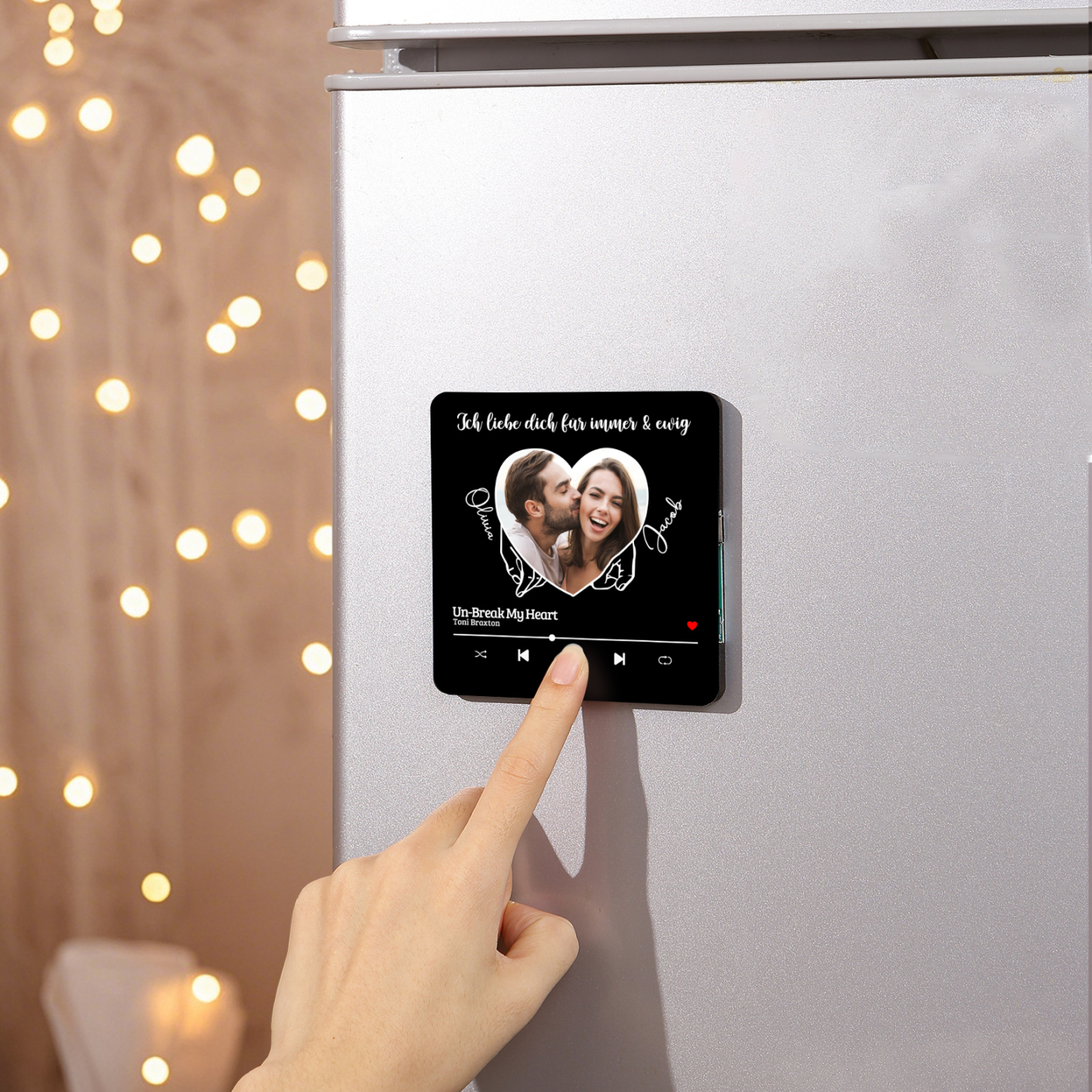 Personalised Music Fridge Magnets Custom Song Photo Names Text Gift for Couples