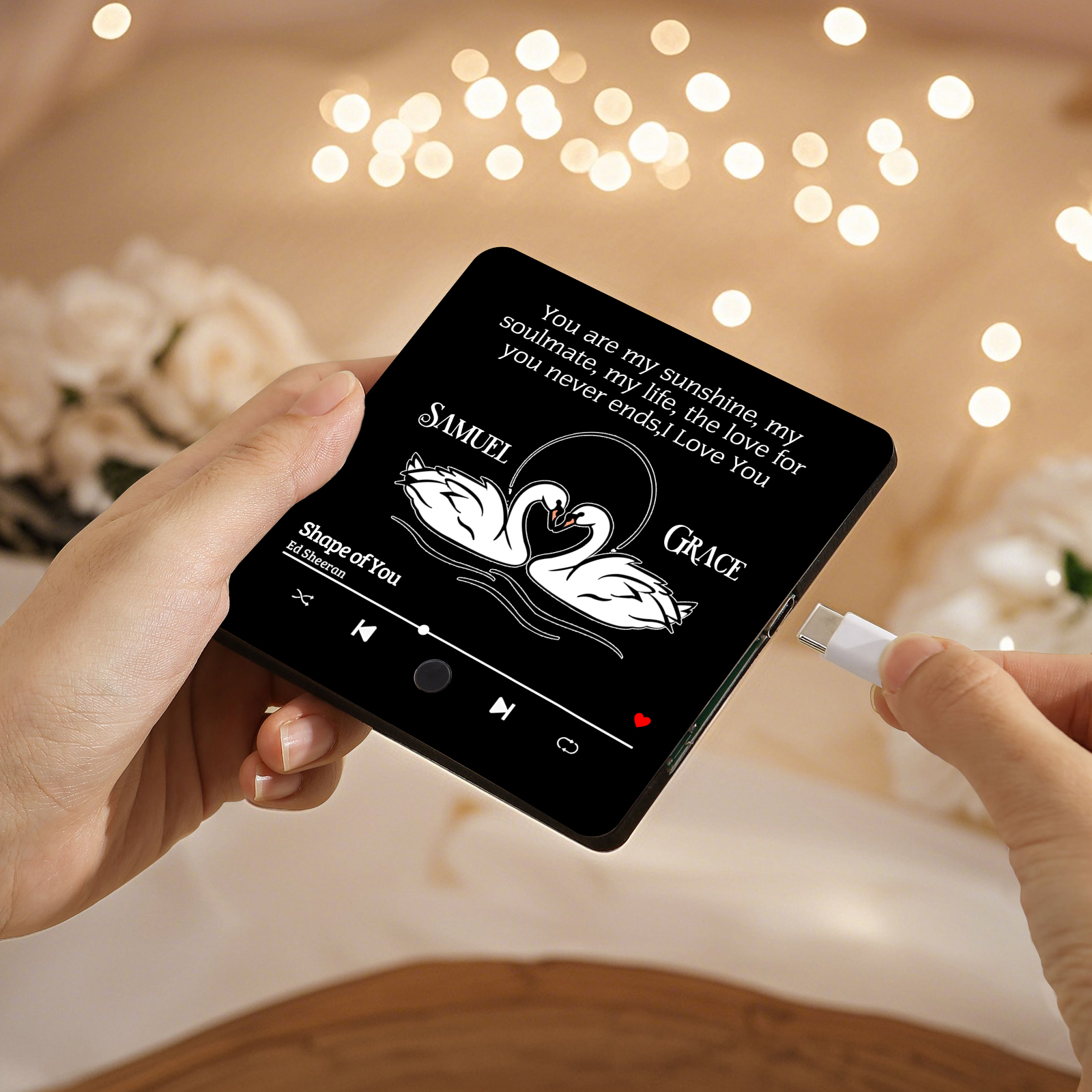 Personalised Fridge Magnet 2 Swans You are My Sunshine Romantic Music Plaque with Customised Names & Song