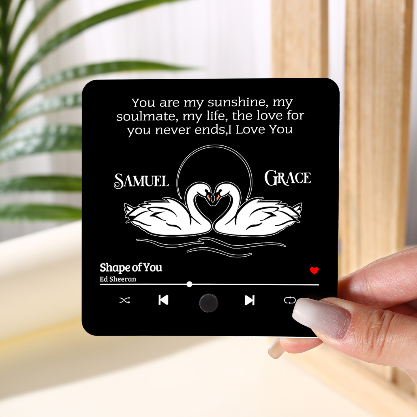 Personalised Fridge Magnet 2 Swans You are My Sunshine Romantic Music Plaque with Customised Names & Song