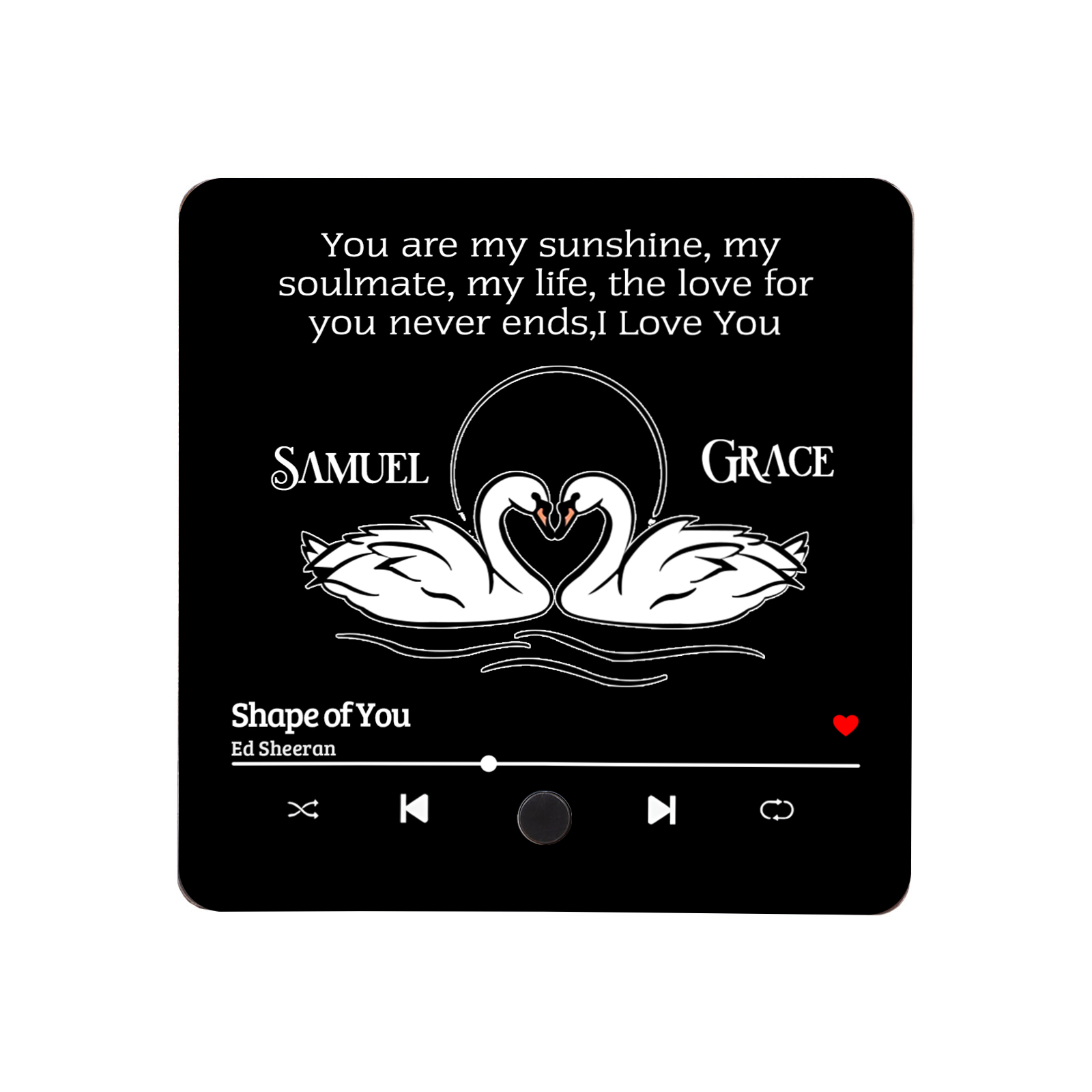 Personalised Fridge Magnet 2 Swans You are My Sunshine Romantic Music Plaque with Customised Names & Song