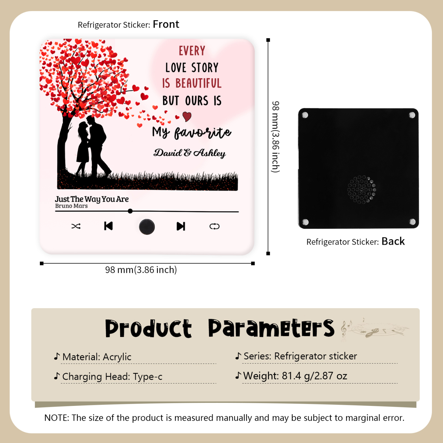 Personalised Fridge Magnet Couple Standing Under the Heart Tree Musical Valentines Day Gift