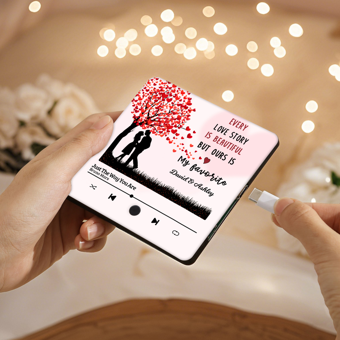 Personalised Fridge Magnet Couple Standing Under the Heart Tree Musical Valentines Day Gift