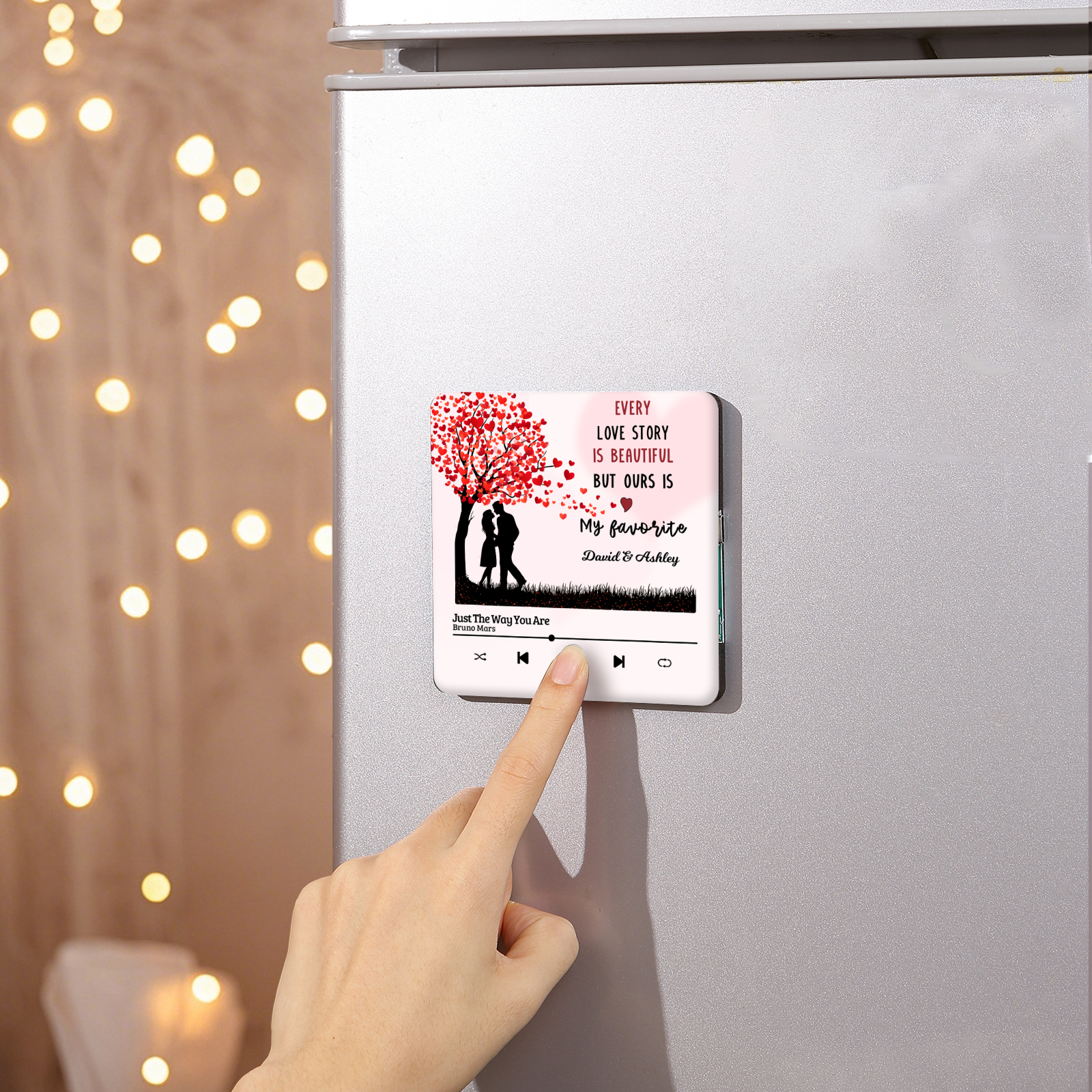 Personalised Fridge Magnet Couple Standing Under the Heart Tree Musical Valentines Day Gift