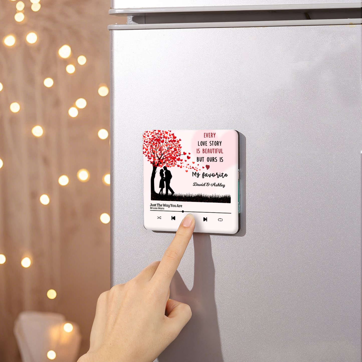Personalised Fridge Magnet Couple Standing Under the Heart Tree Musical Valentines Day Gift