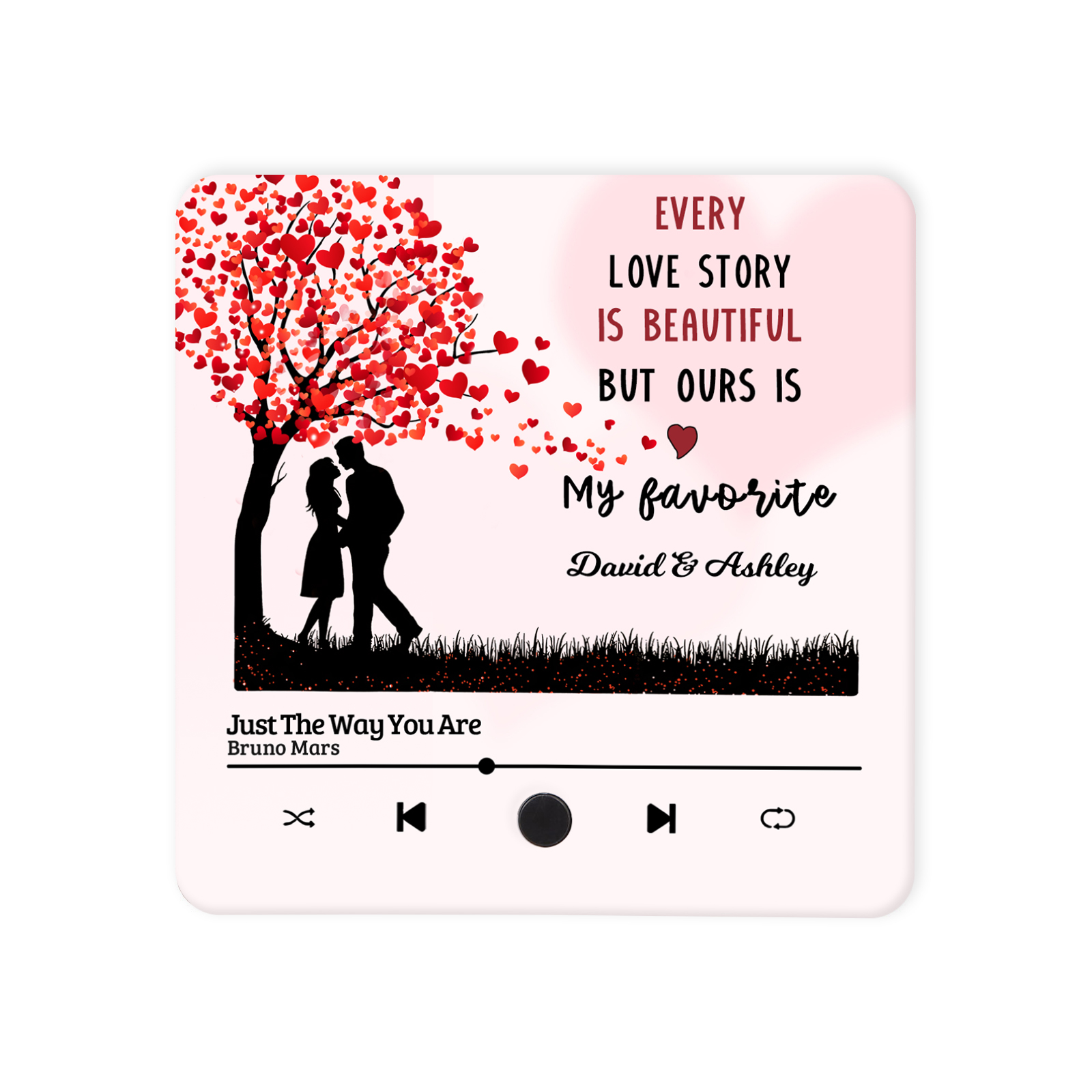 Personalised Fridge Magnet Couple Standing Under the Heart Tree Musical Valentines Day Gift