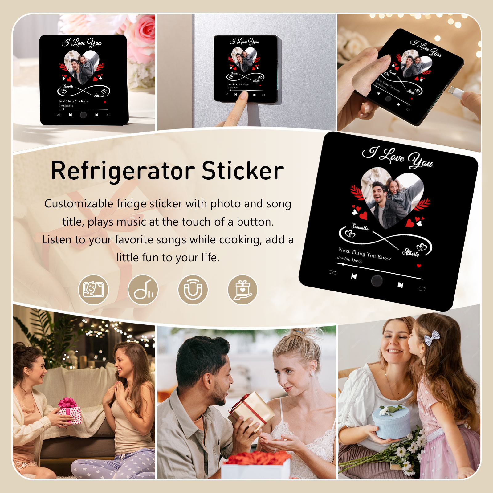 Personalised Photo Fridge Magnet Infinity and Heart Musical Valentines Day Gift