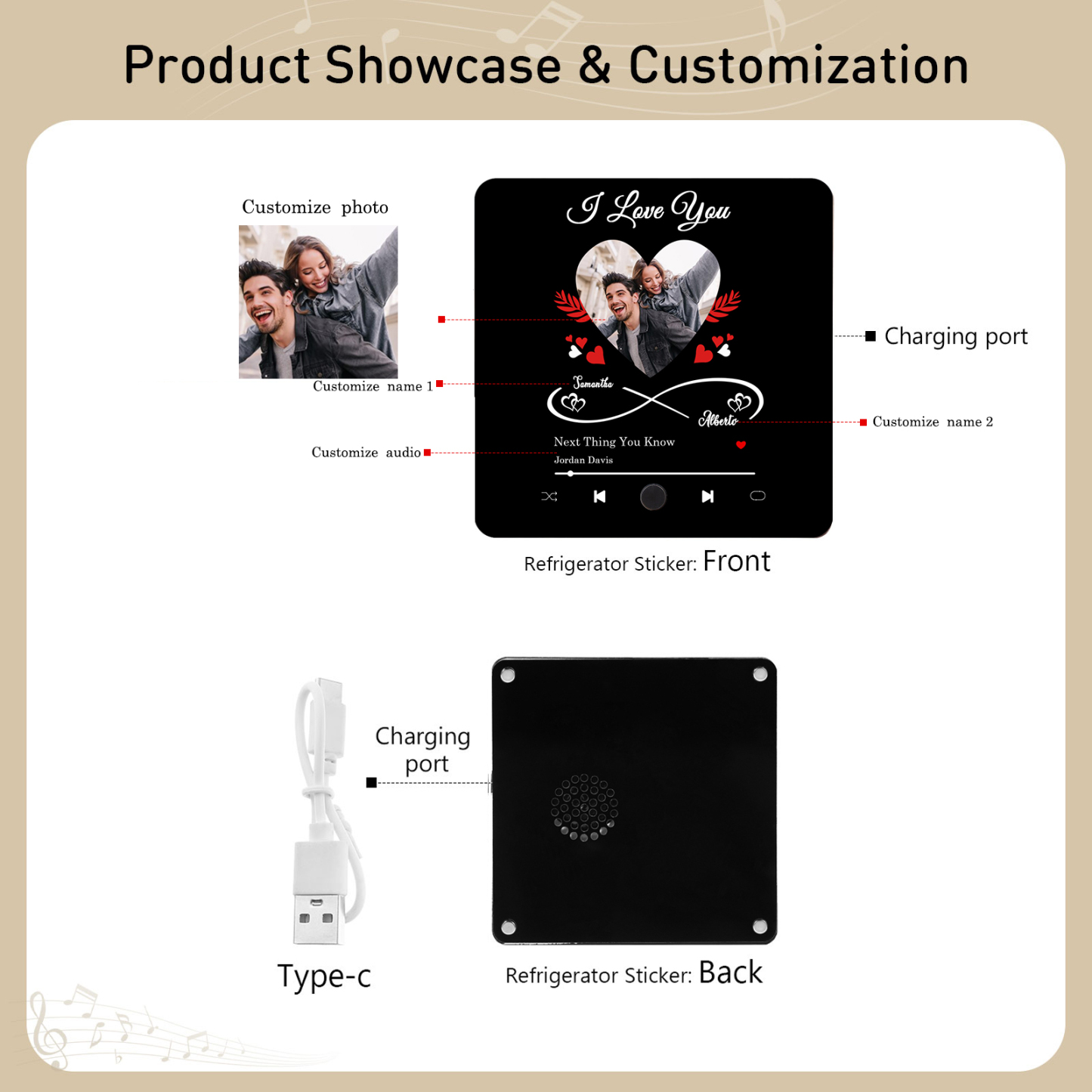 Personalised Photo Fridge Magnet Infinity and Heart Musical Valentines Day Gift