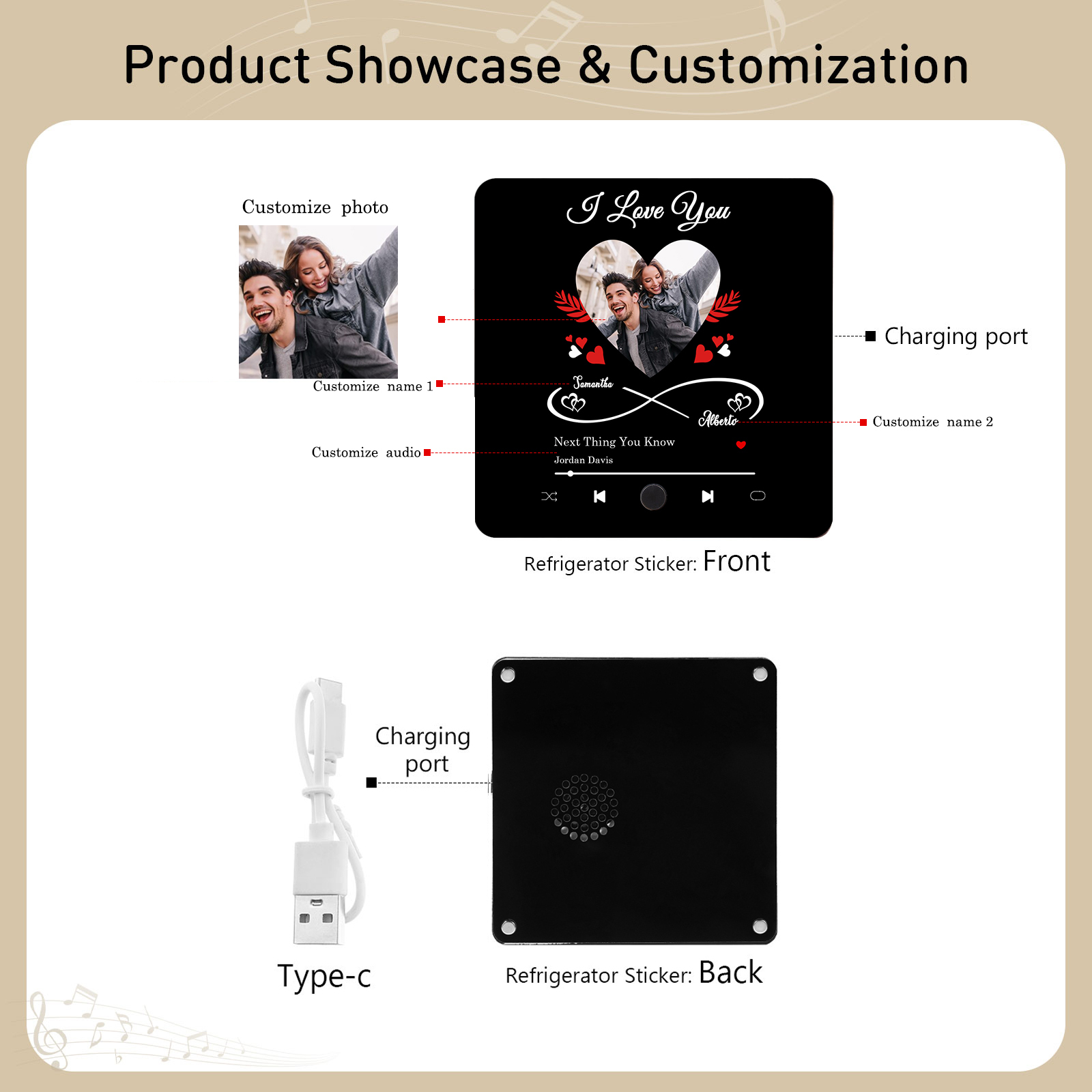 Personalised Photo Fridge Magnet Infinity and Heart Musical Valentines Day Gift