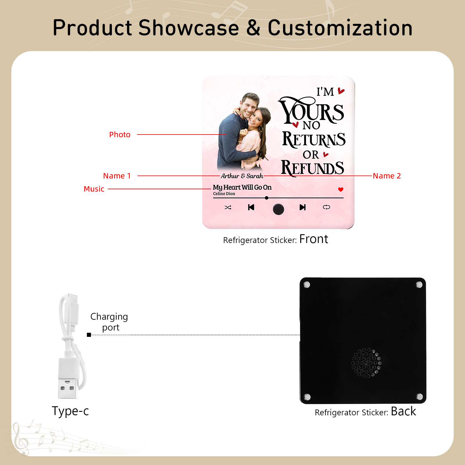 Personalised Photo Fridge Magnet I am Yours No Returns or Refunds Valentines Day Gift for Couples