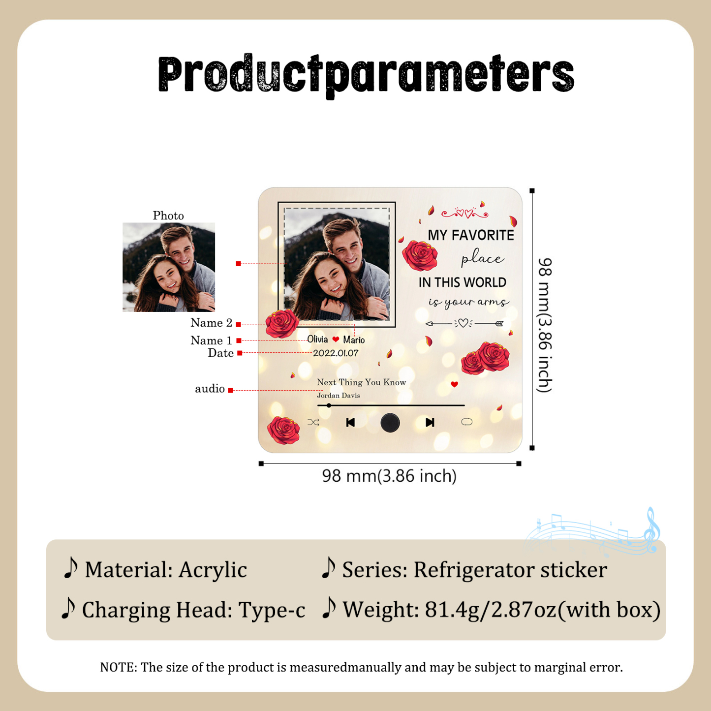 Personalised Fridge Magnet My Favourite Place in This World is Your Arms Gift for Him