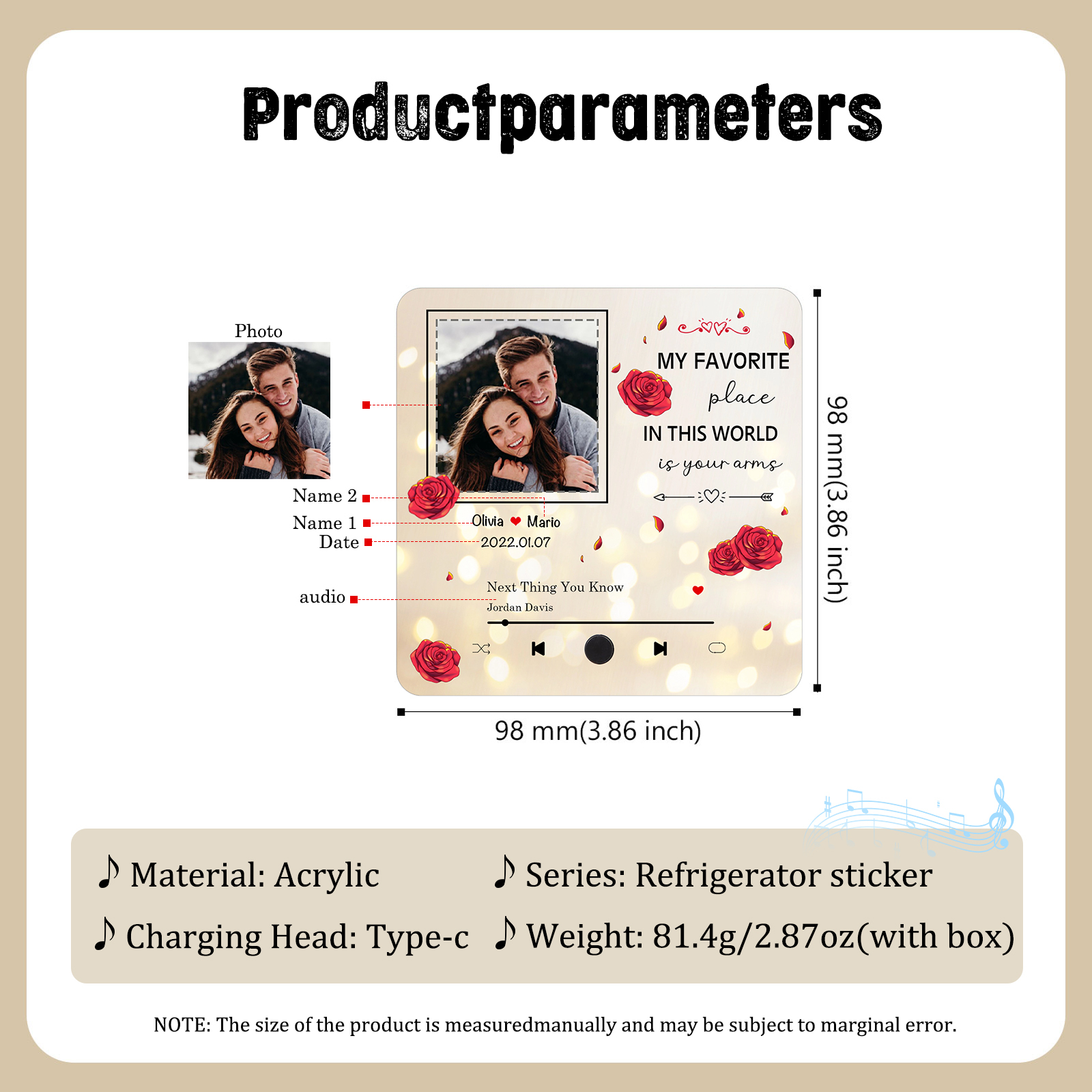 Personalised Fridge Magnet My Favourite Place in This World is Your Arms Gift for Him