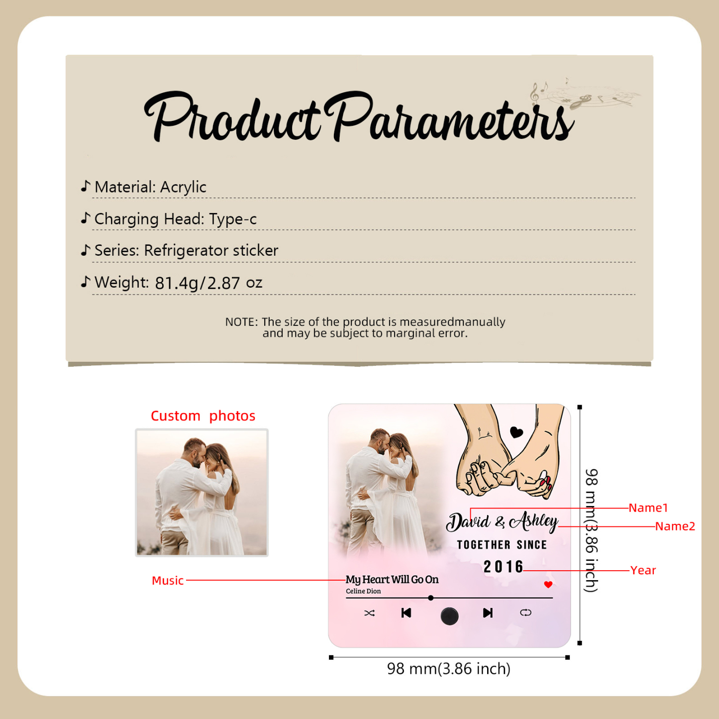 Personalised Photo Fridge Magnet Pinky Promise Together Since Gift for Couples
